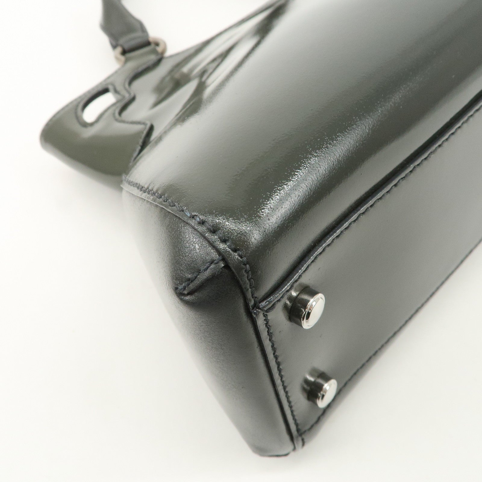 Cartier Marcello Patent Leather Tote Bag Hand Bag Khaki Used