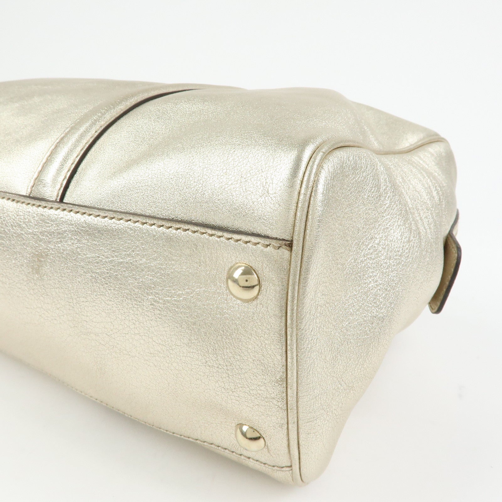 GUCCI Interlocking G Leather Boston Bag Hand Bag Gold 170010