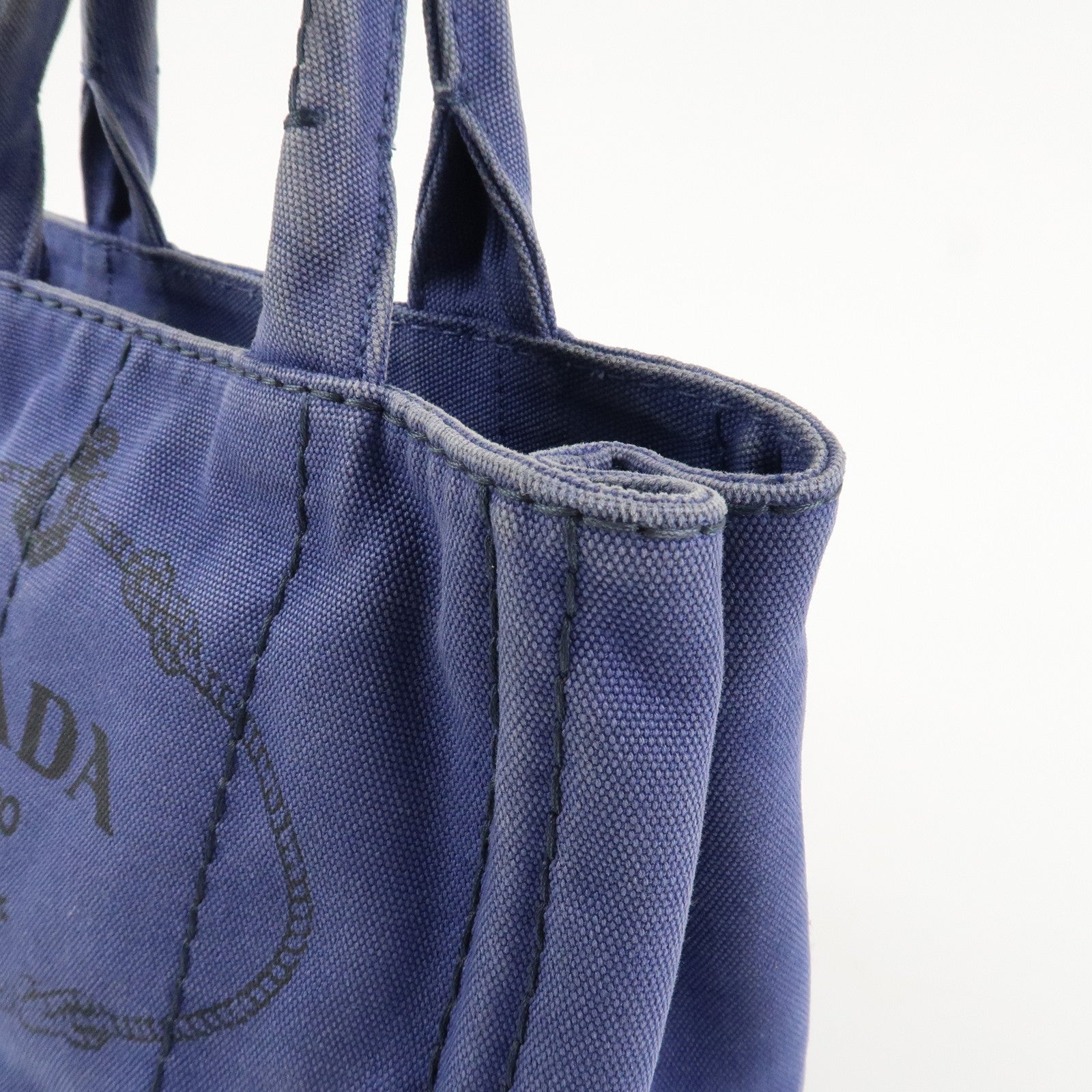 PRADA Logo Canapa Canvas 2Way Tote Bag Hand Bag Navy B2642B Used