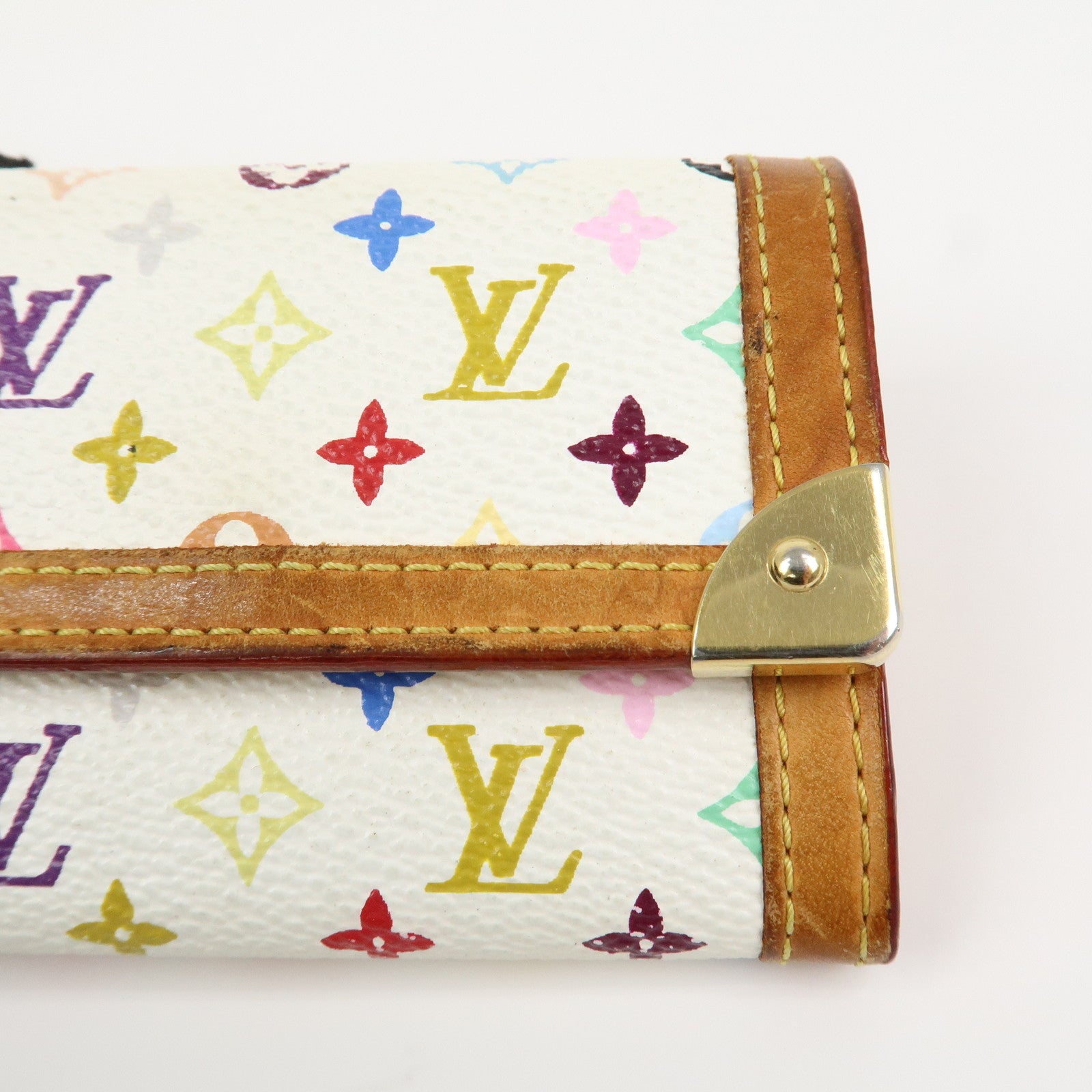 Louis Vuitton Multicolor Porte Monnaie Plat Coin Case Blanc M92657