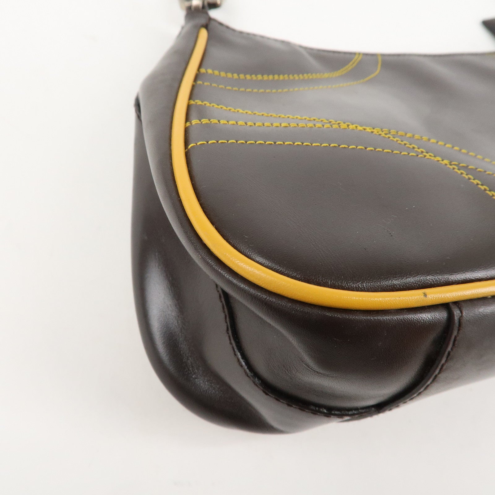 PRADA Logo Leather Shoulder Bag Hand Bag Brown Yellow B11055 Used