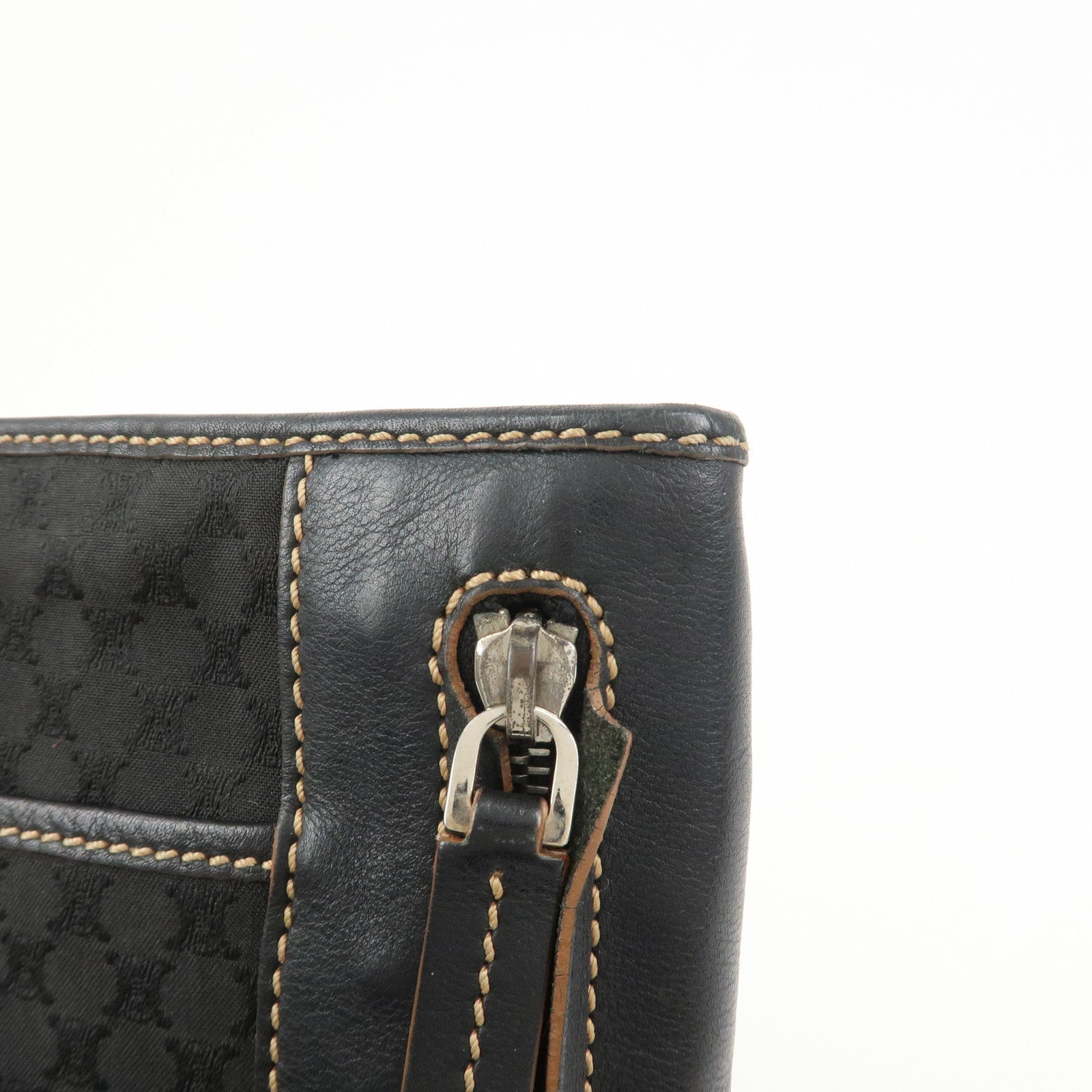 CELINE Macadam Logo Canvas Leather Shoulder Bag Crossbody Bag Black