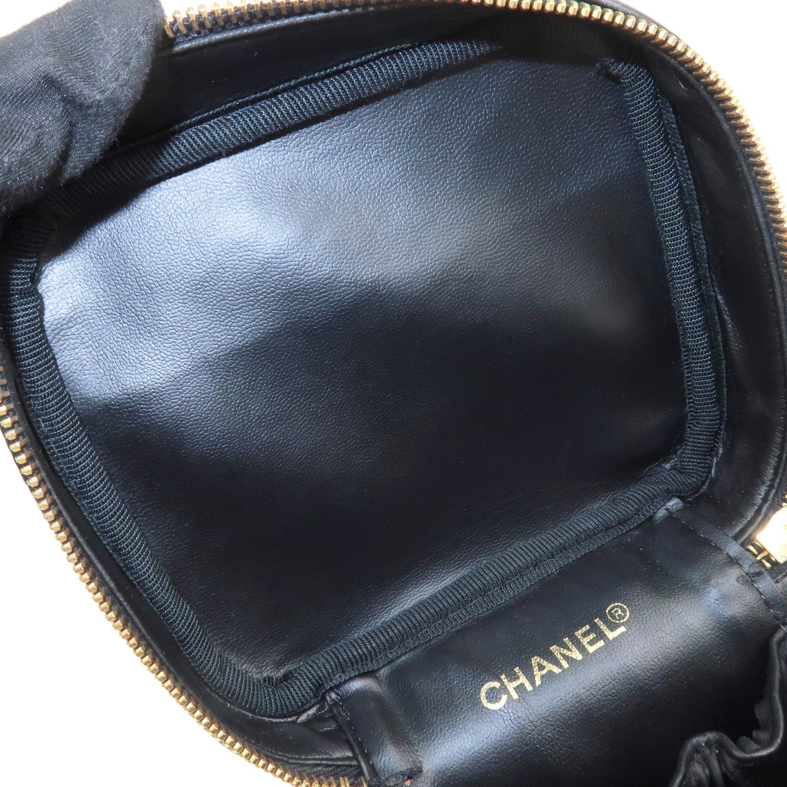 CHANEL Bicolore Lamb Skin Vanity Bag Hand Bag Makeup Bag A01619