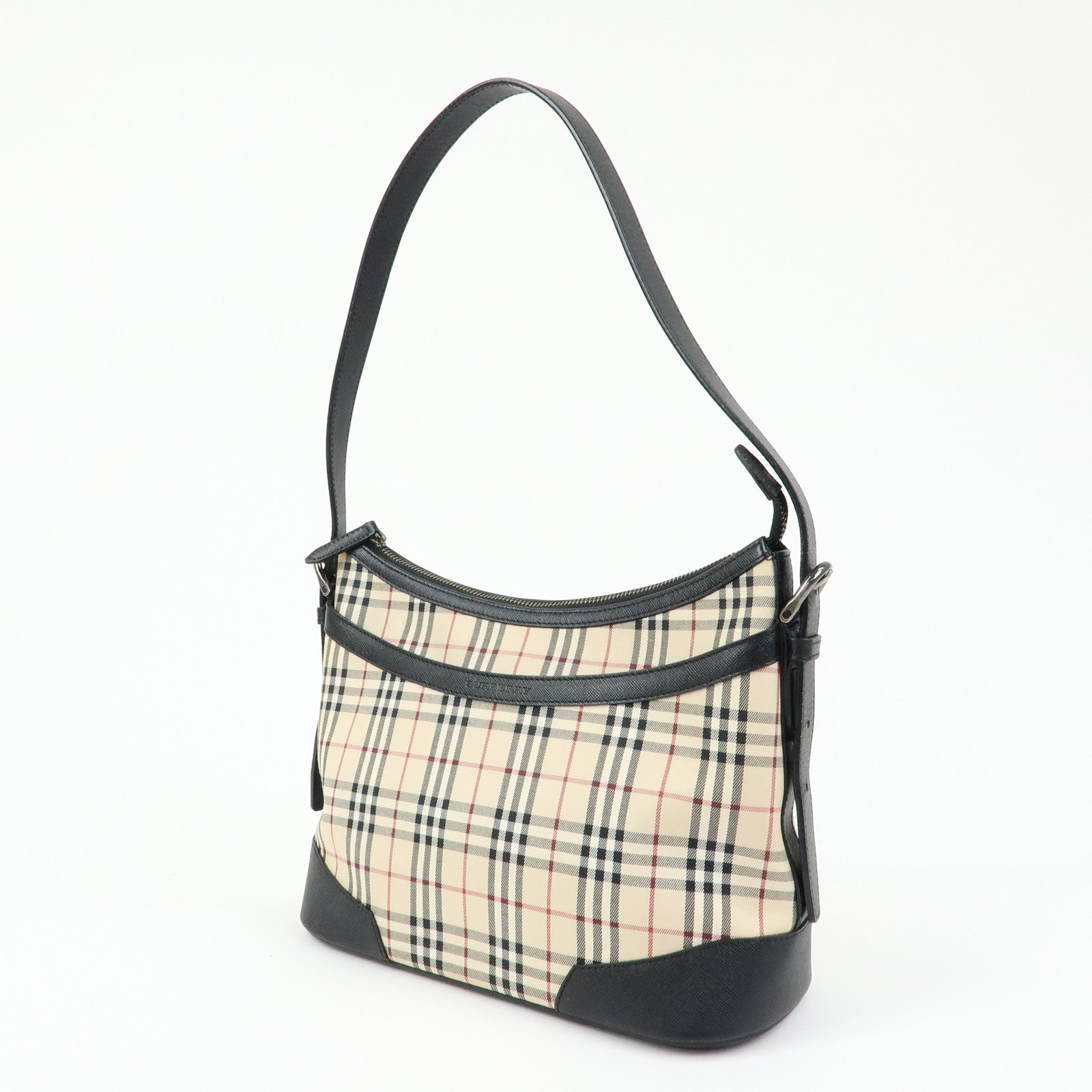 BURBERRY Nova Plaid Canvas Leather Shoulder Bag Beige Black