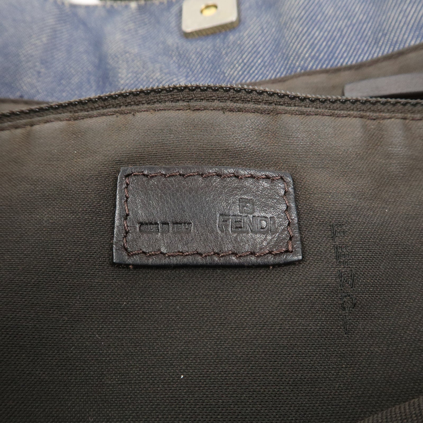 FENDI Denim Tote Bag Shoulder Bag Navy Brown 8BH165