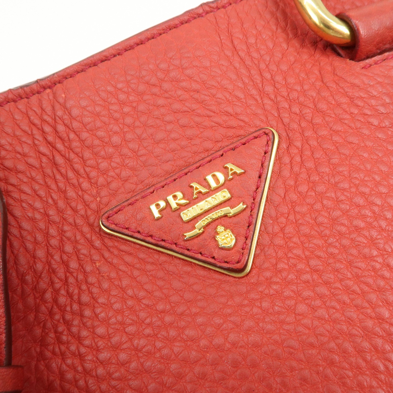 PRADA Triangle Logo Leather 2Way Tote Bag Shoulder Bag Red BN1713