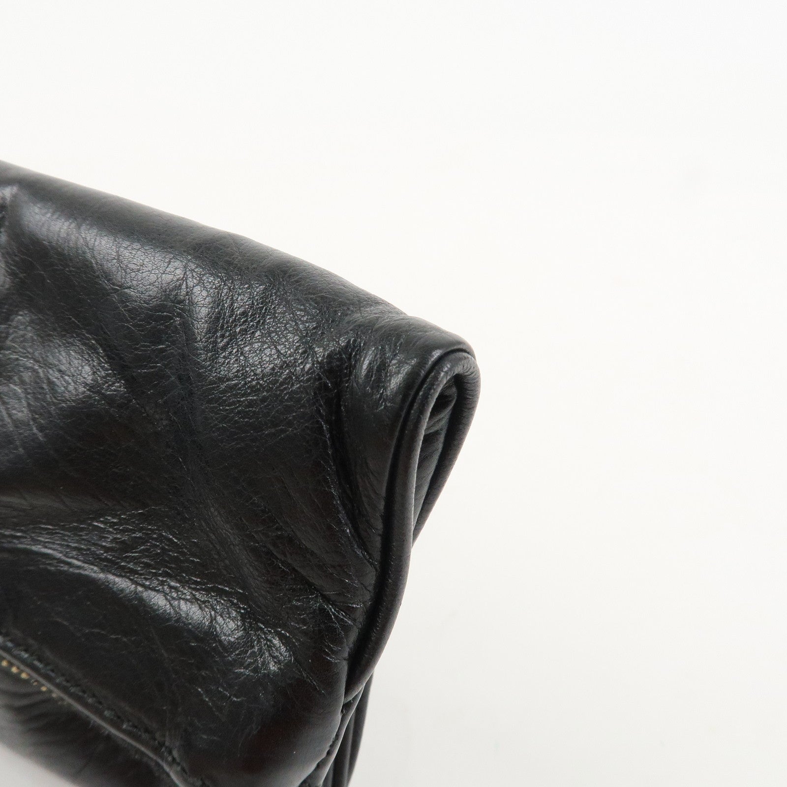 GUCCI Bamboo Leather Clutch Bag Black Gold Hardware 218496 Used