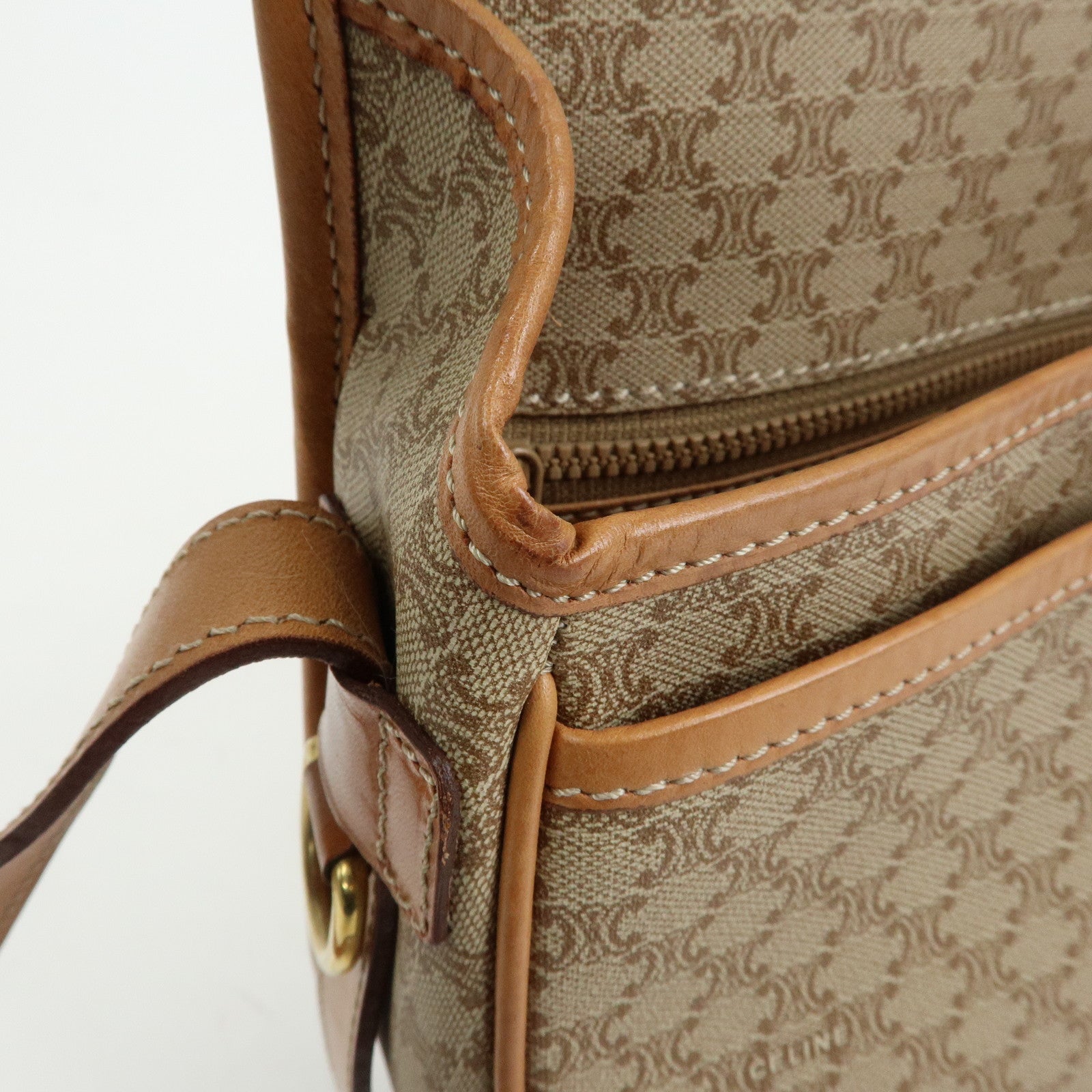 CELINE Macadam PVC Leather Shoulder Bag Beige Brown