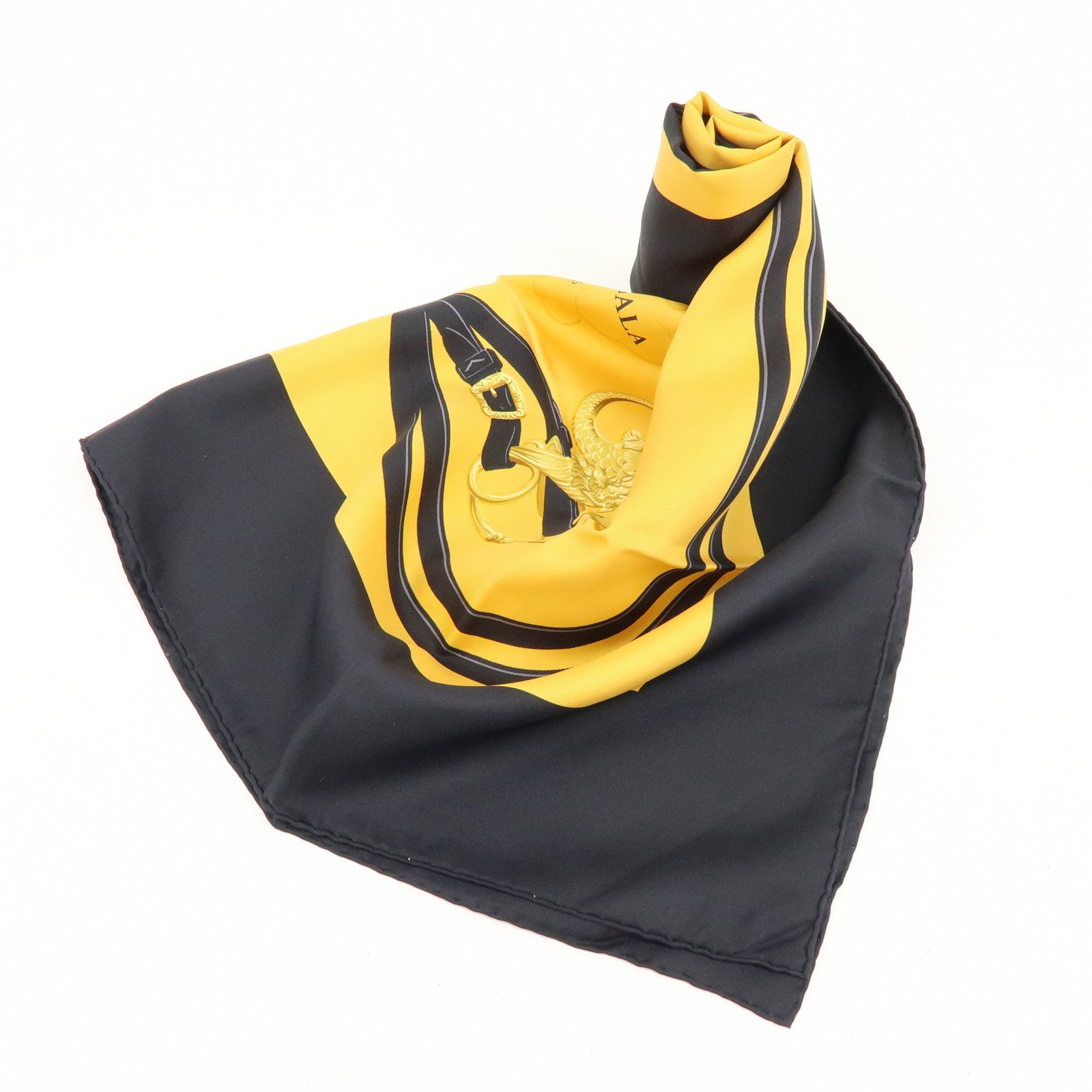 HERMES Carre 90 Silk 100% Brides de Gala Scarf Black Yellow