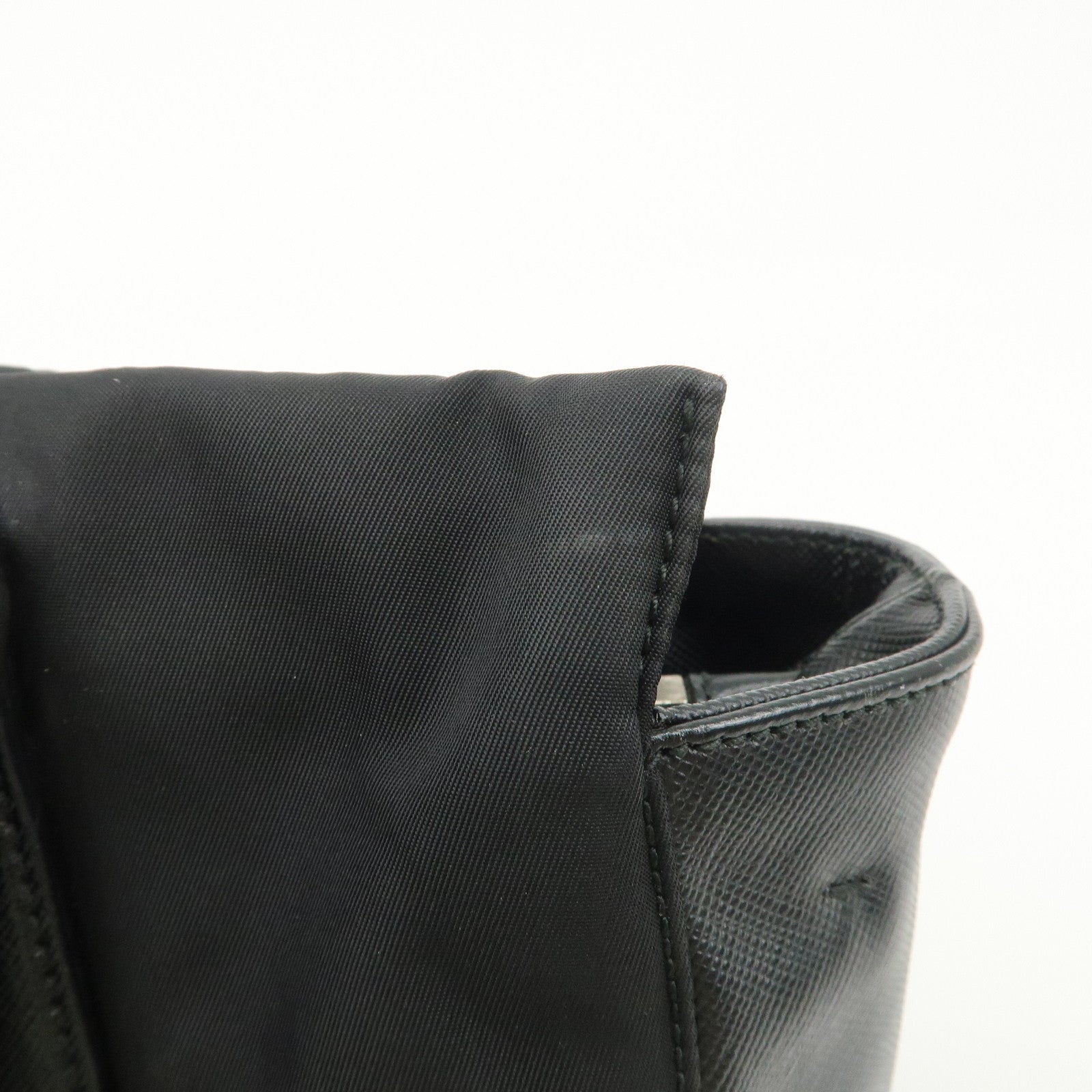 PRADA Triangle Logo Leather Nylon 2Way Bag Hand Bag Black Gold HDW Used
