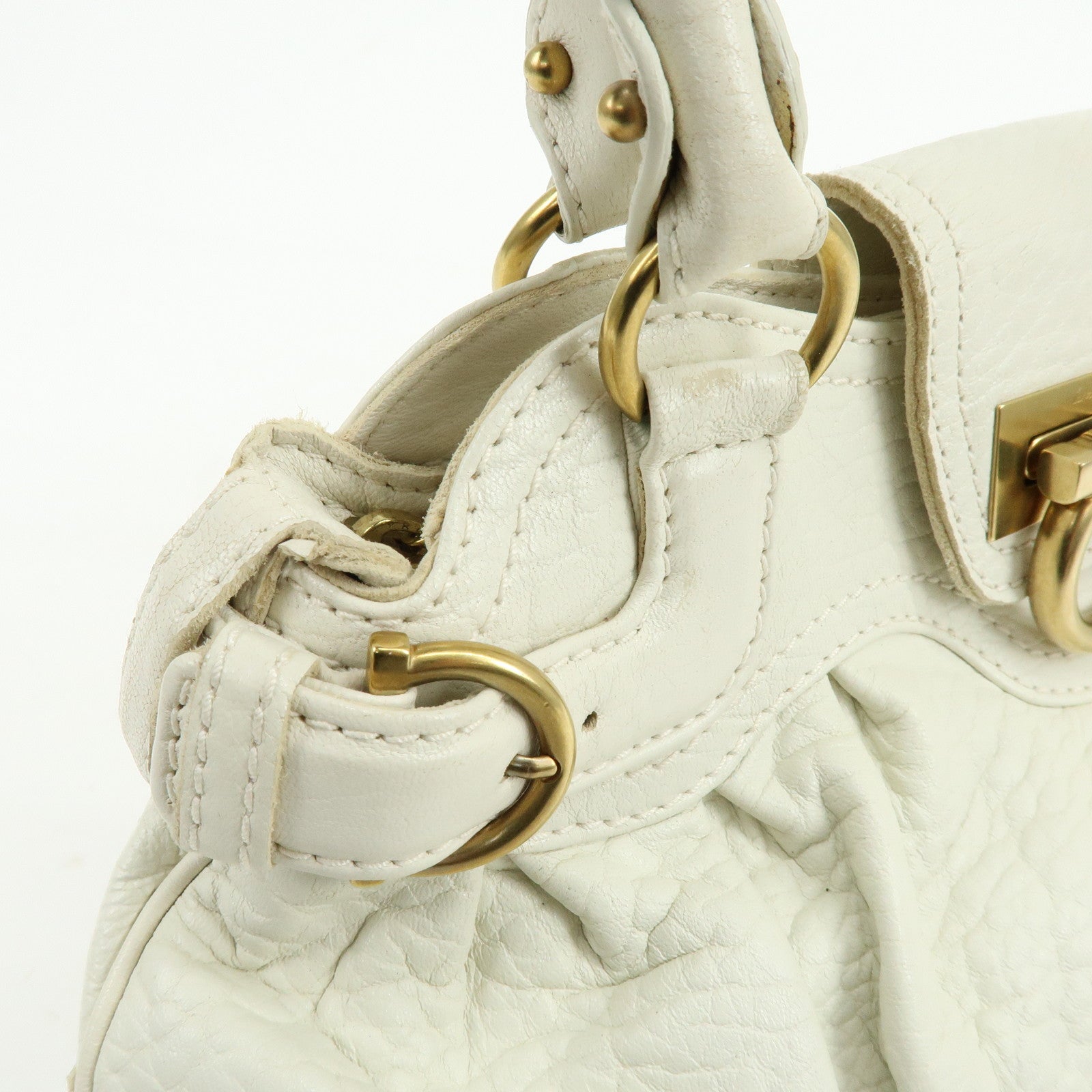 Ferragamo Gancini Leather Shoulder Bag Hand Bag White