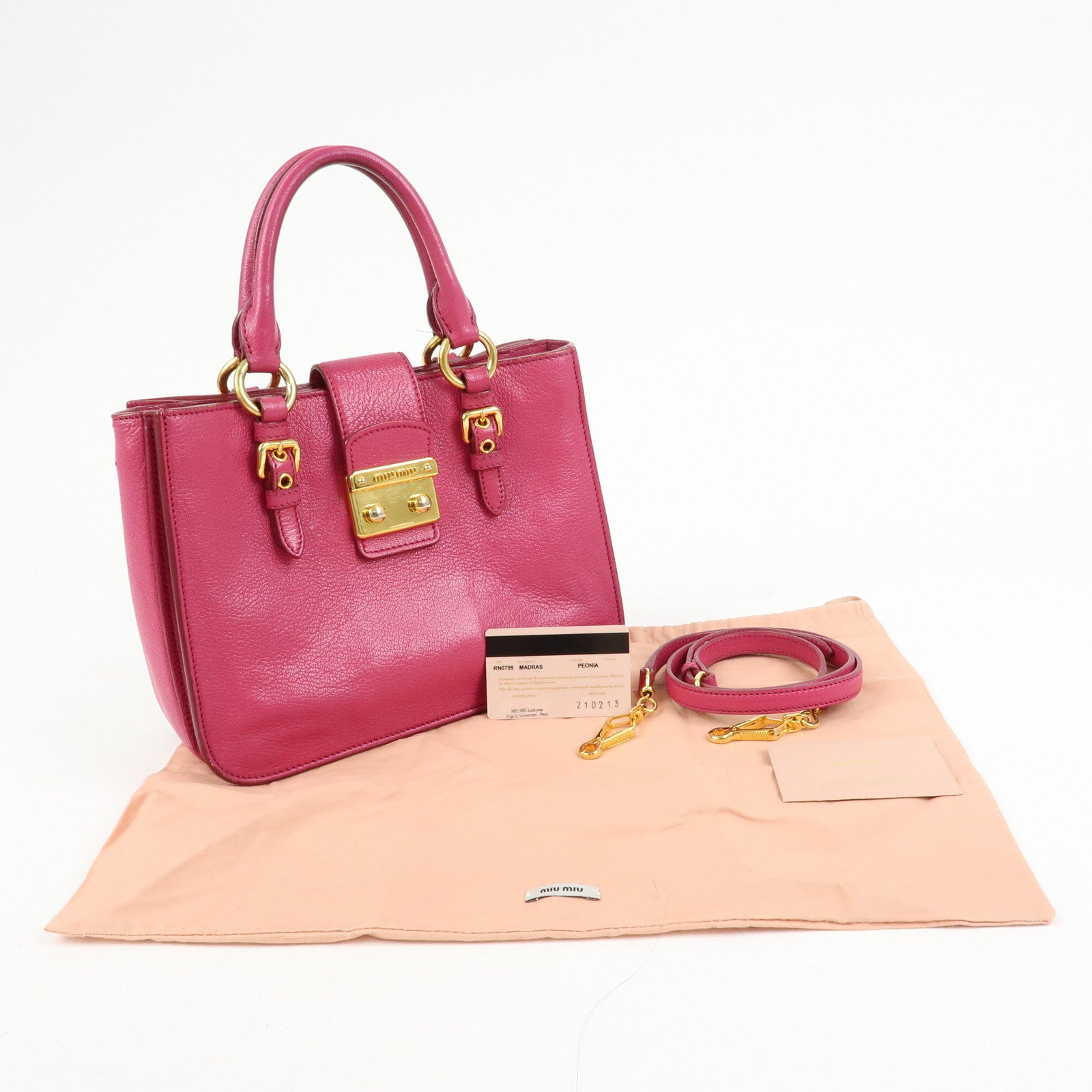 MIU MIU Madras Leather 2Way Bag Hand Bag Shoulder Bag Pink