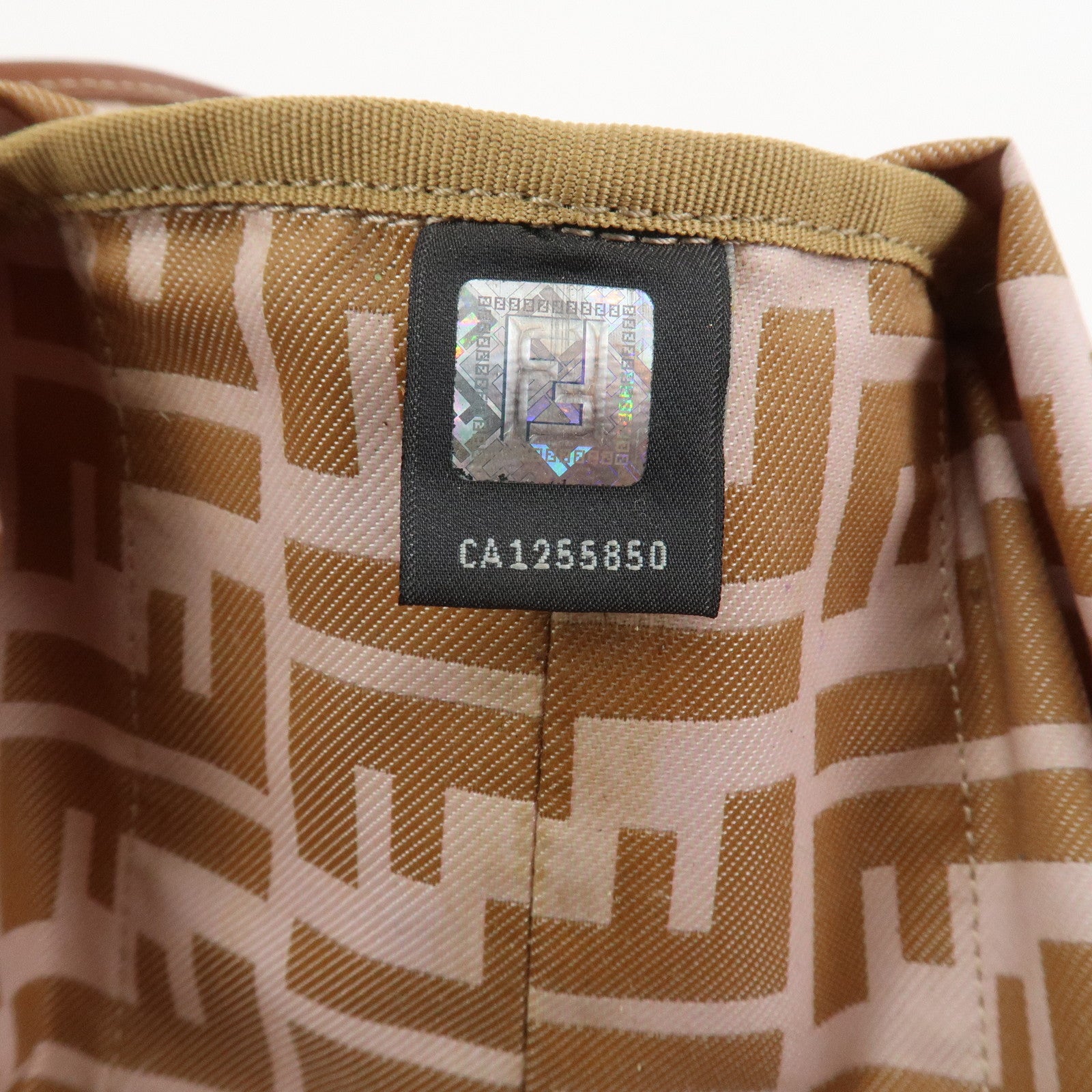 FENDI Zucca Nylon Leather Tote Bag Shoulder Bag Brown Pink 8BH185