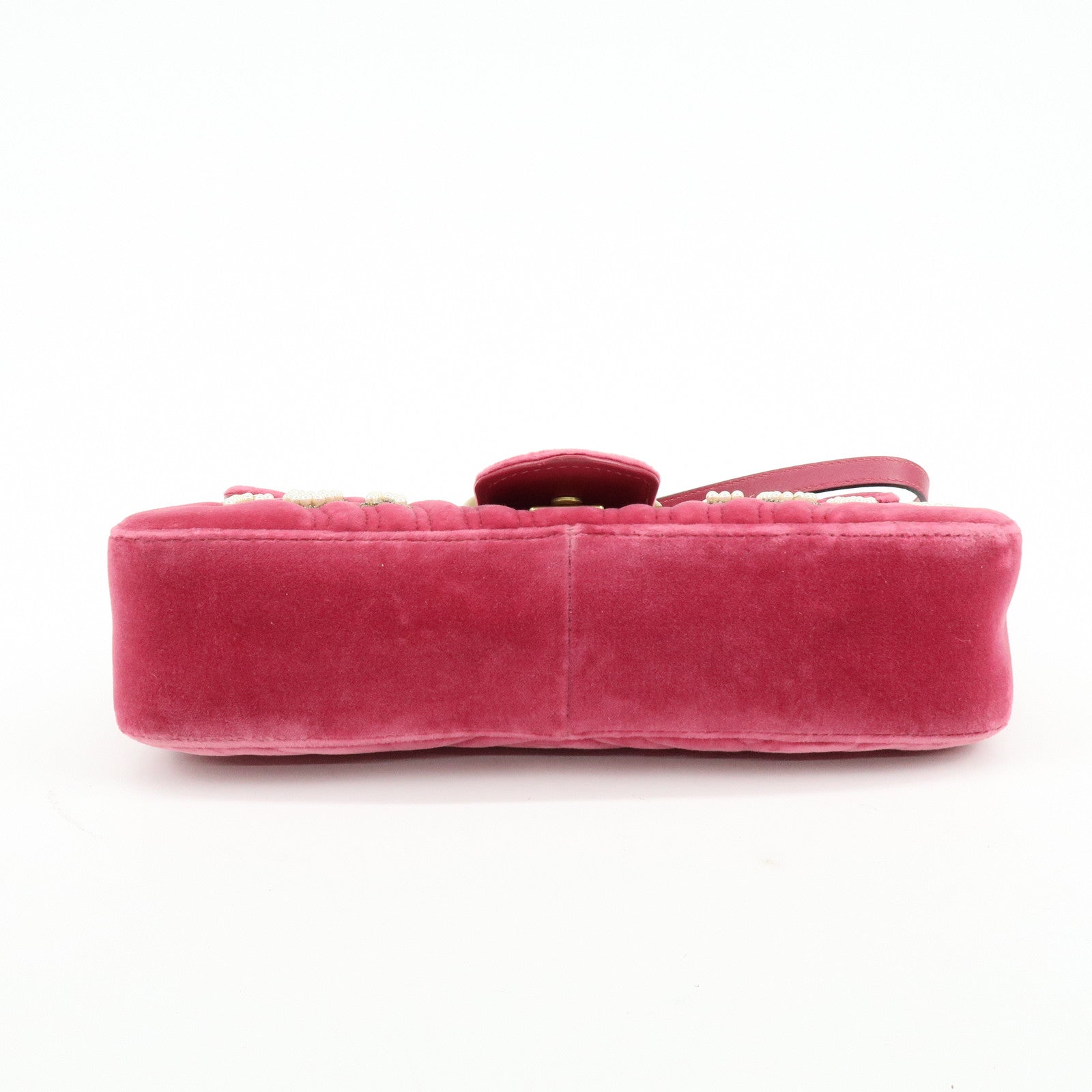 GUCCI GG Marmont Velour Leather Chain Shoulder Bag Pink 443496