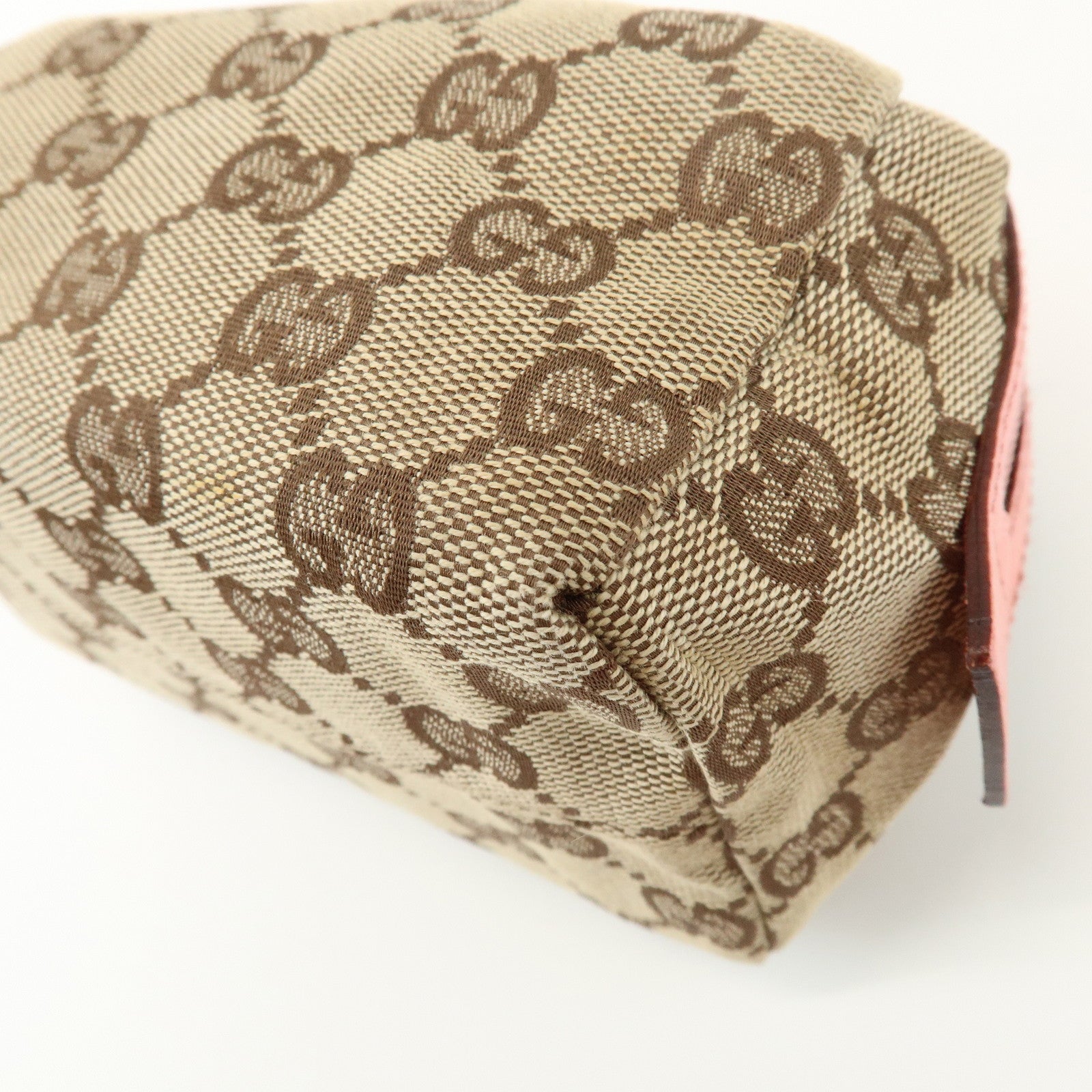 GUCCI GG Monogram Canvas Leather Cosmetic Pouch Beige Pink 29595
