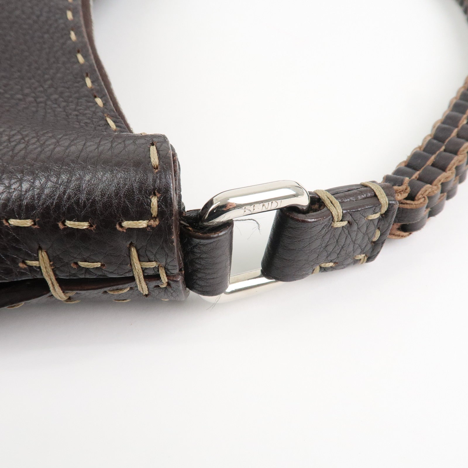 FENDI Selleria Leather Shoulder Bag Hand Bag Brown 8BR582 Used