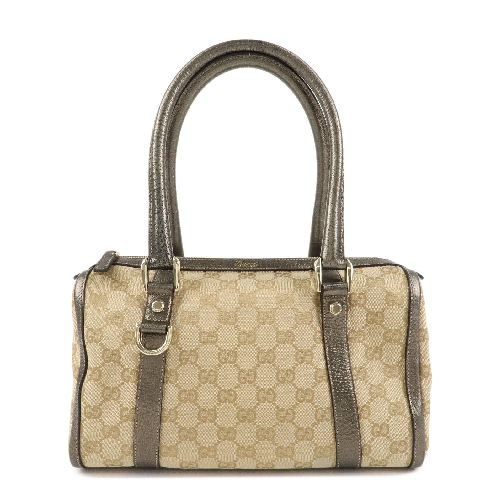 GUCCI Abbey GG Canvas Leather Mini Boston Bag Beige Silver 130942 Used