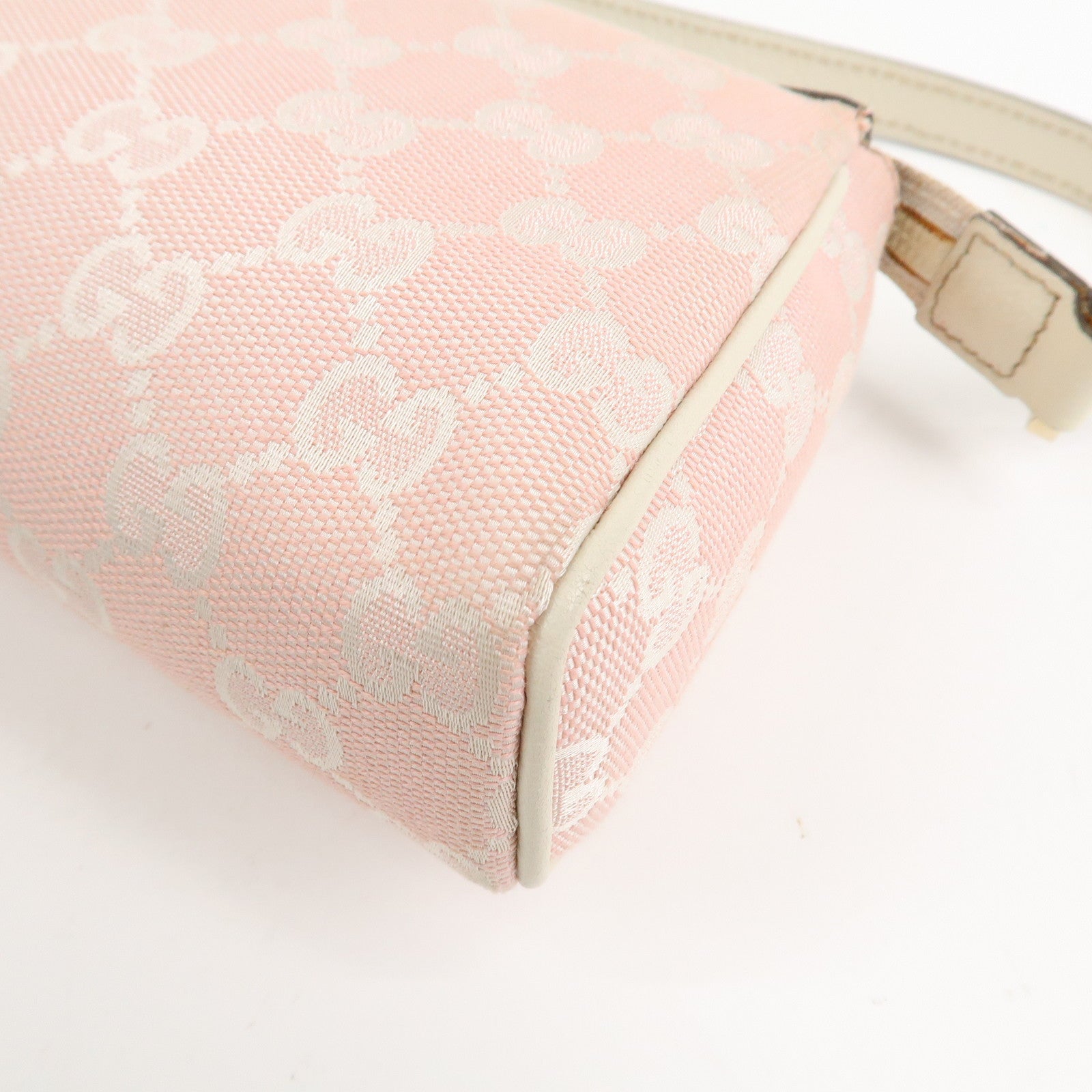 GUCCI Abbey GG Canvas Leather Pouch Hand Bag Pink Ivory 145750