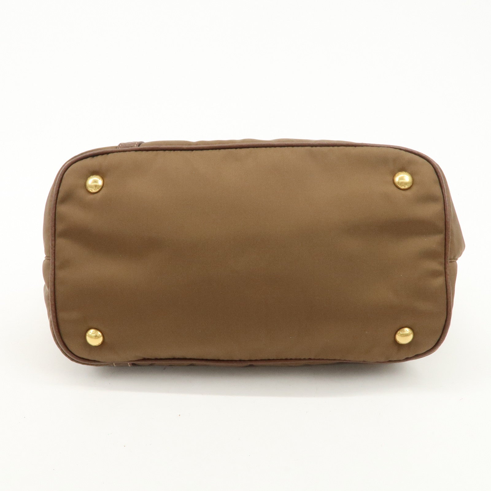 PRADA Logo Nylon Leather 2Way Tote Bag Shoulder Bag Brown BN1841