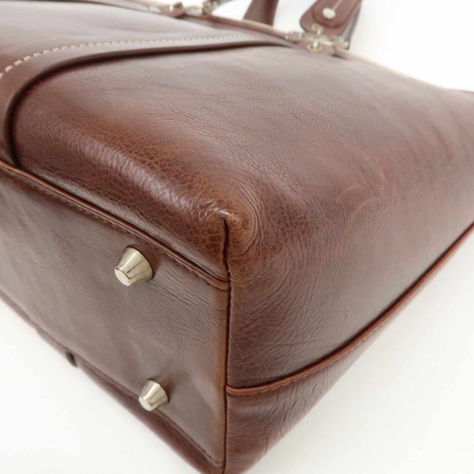 Christian Dior Leather Flower Embroidery Tote Shoulder Bag Brown