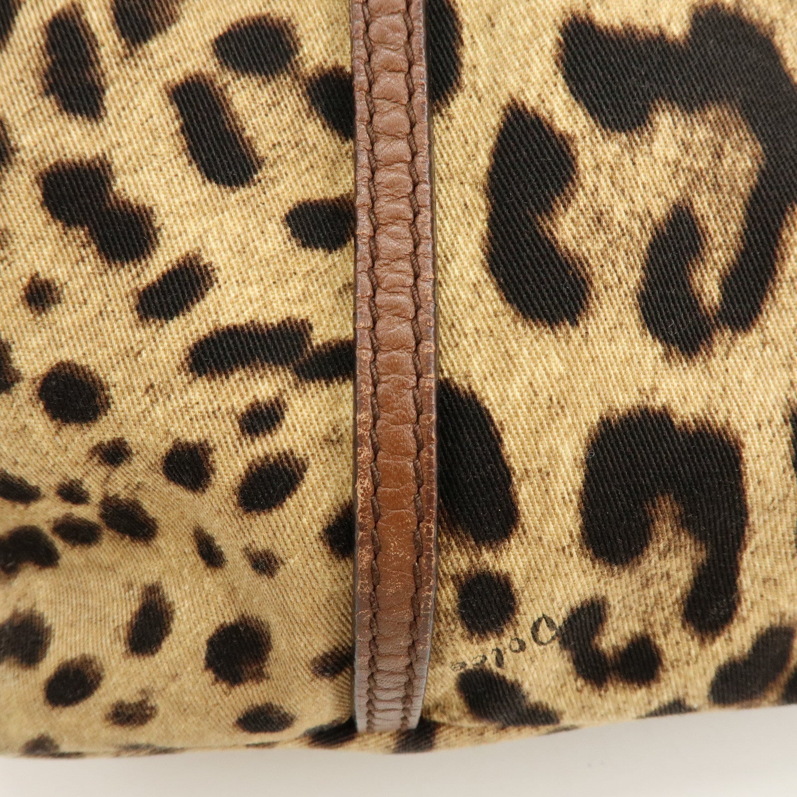 Dolce&Gabbana Canvas Leather Leopard Tote Bag Shoulder Bag Brown
