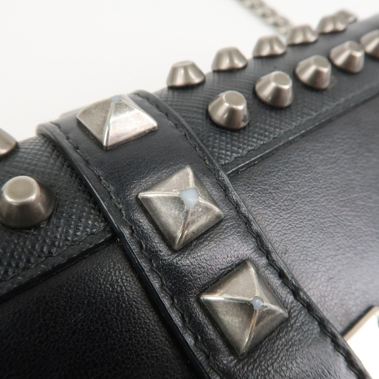 PRADA Leather Studs Chain Wallet Chain Bag Black Used
