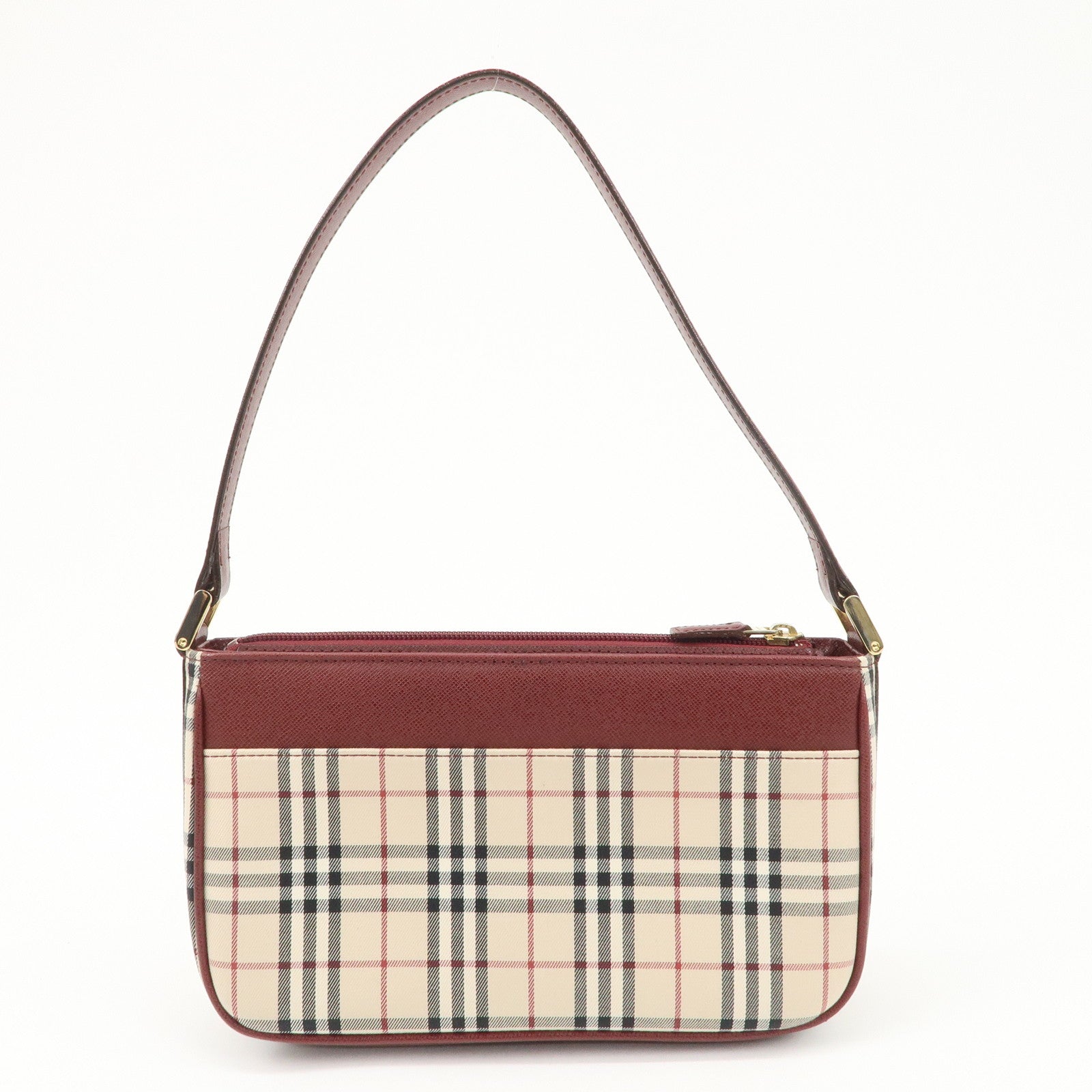 BURBERRY Leather Canvas Shoulder Bag Hand Bag Nova Plaid Bordeaux Used