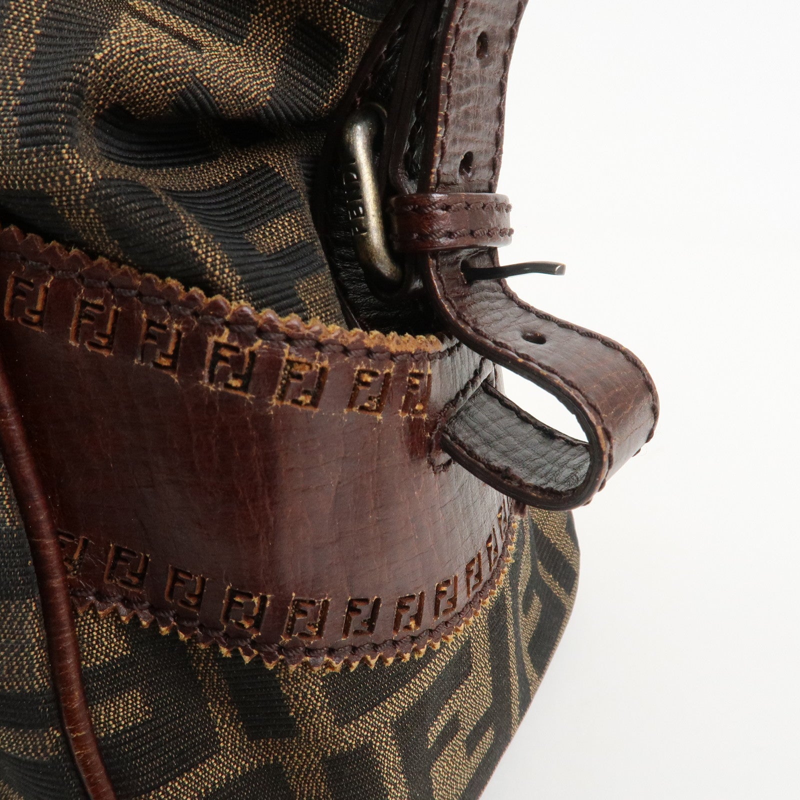 FENDI Ethnico Zucca Canvas Leather Tote Bag Shoulder Bag 8BN157