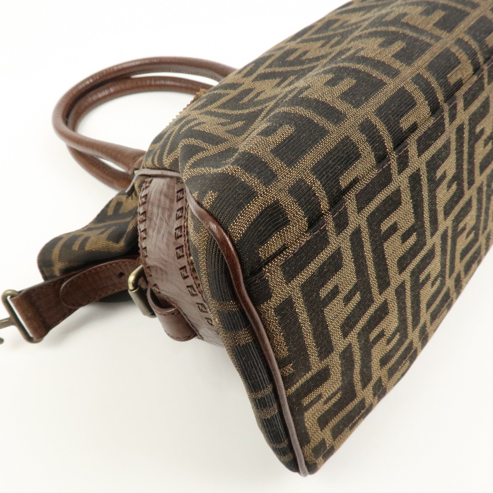 FENDI Ethnico Zucca Canvas Leather Shoulder Bag Brown 8BN157