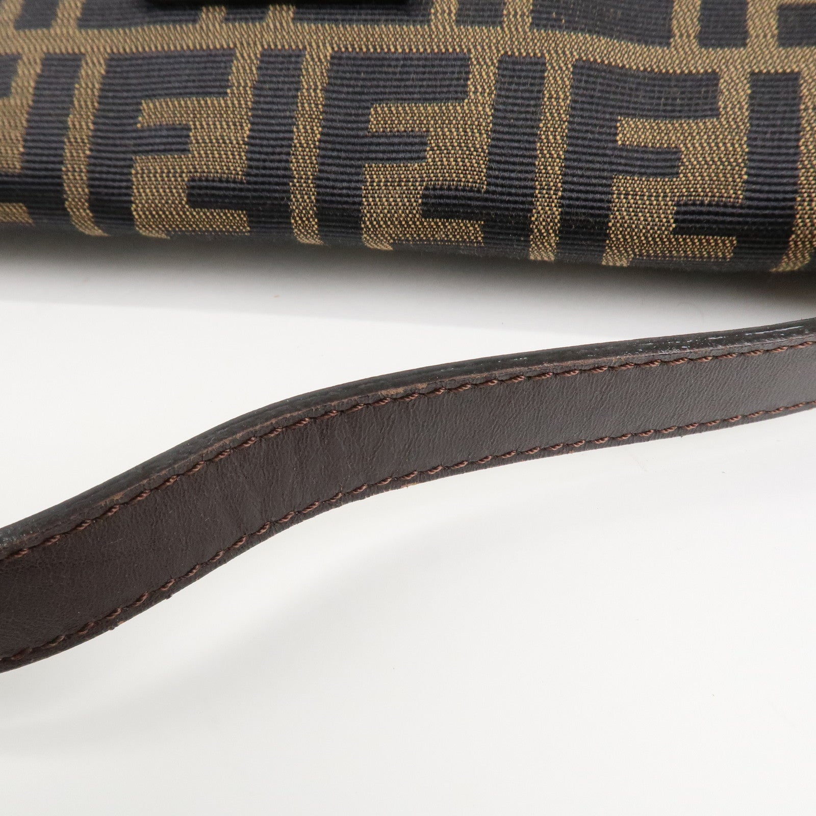 FENDI Mamma Baguette Zucca Canvas Shoulder Bag Brown Black 26424