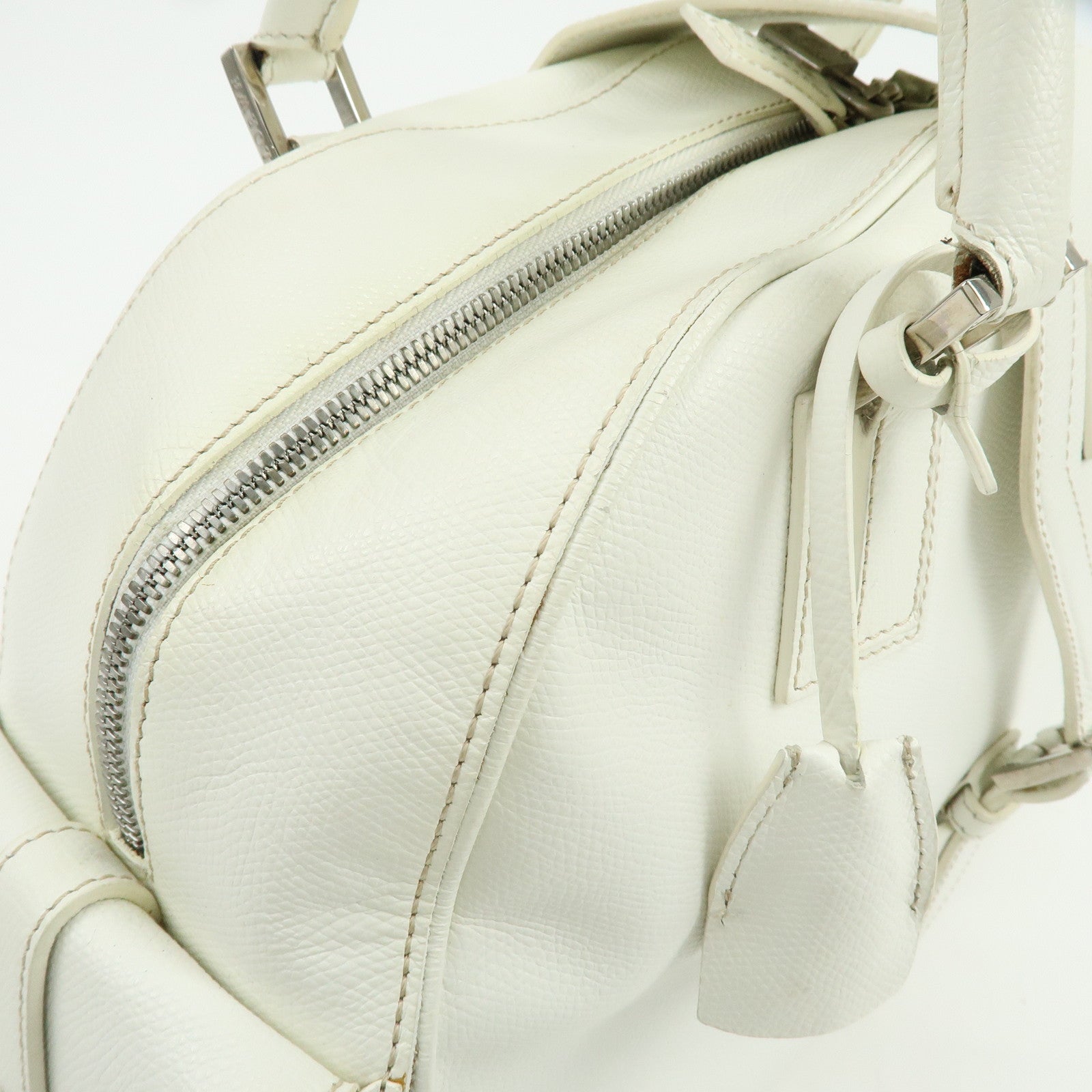 LOEWE Logo Side Pocket Leather Boston Bag Hand Bag White