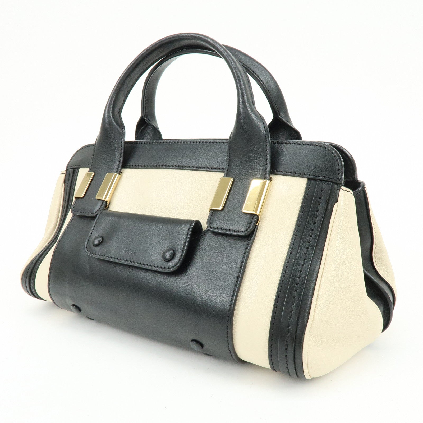 Chloe Alice Leather 2Way Bag Hand Bag Shoulder Bag Ivory Black