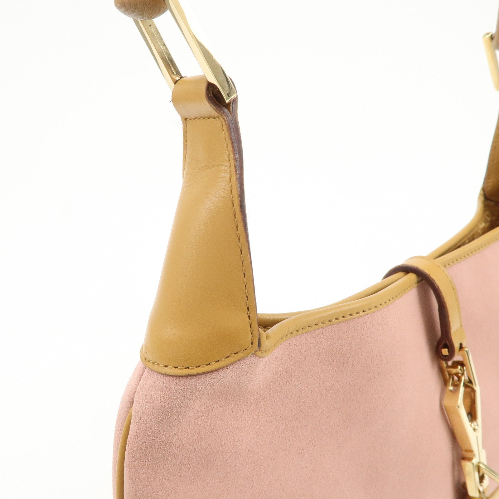 GUCCI Bamboo Kandinsky Suede Shoulder Bag Pink Beige 001.4060