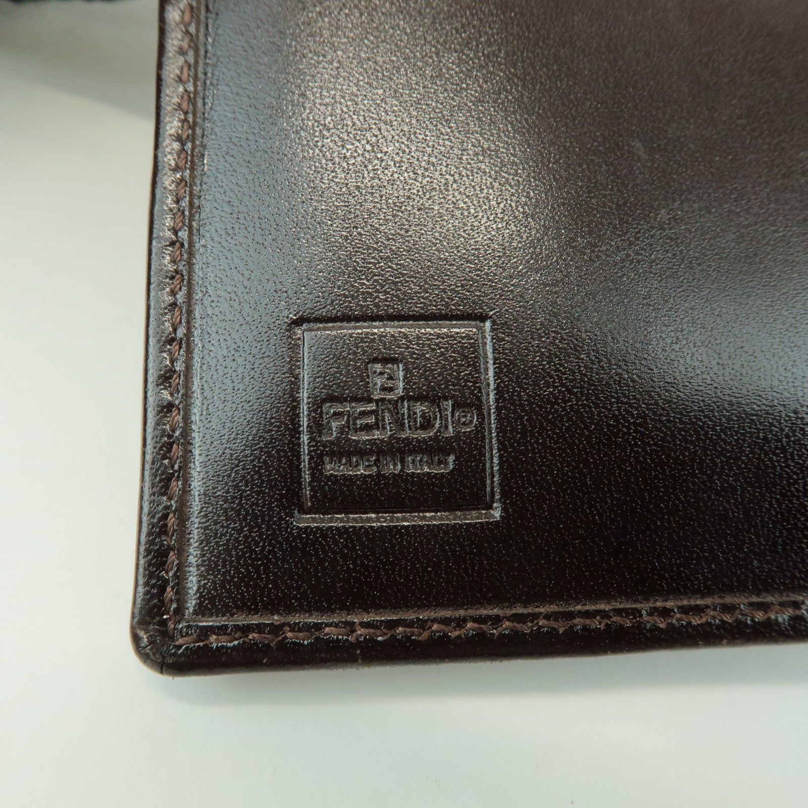 FENDI Zucca Leather Canvas Double Hook Bi-fold Wallet Brown 30795 Used