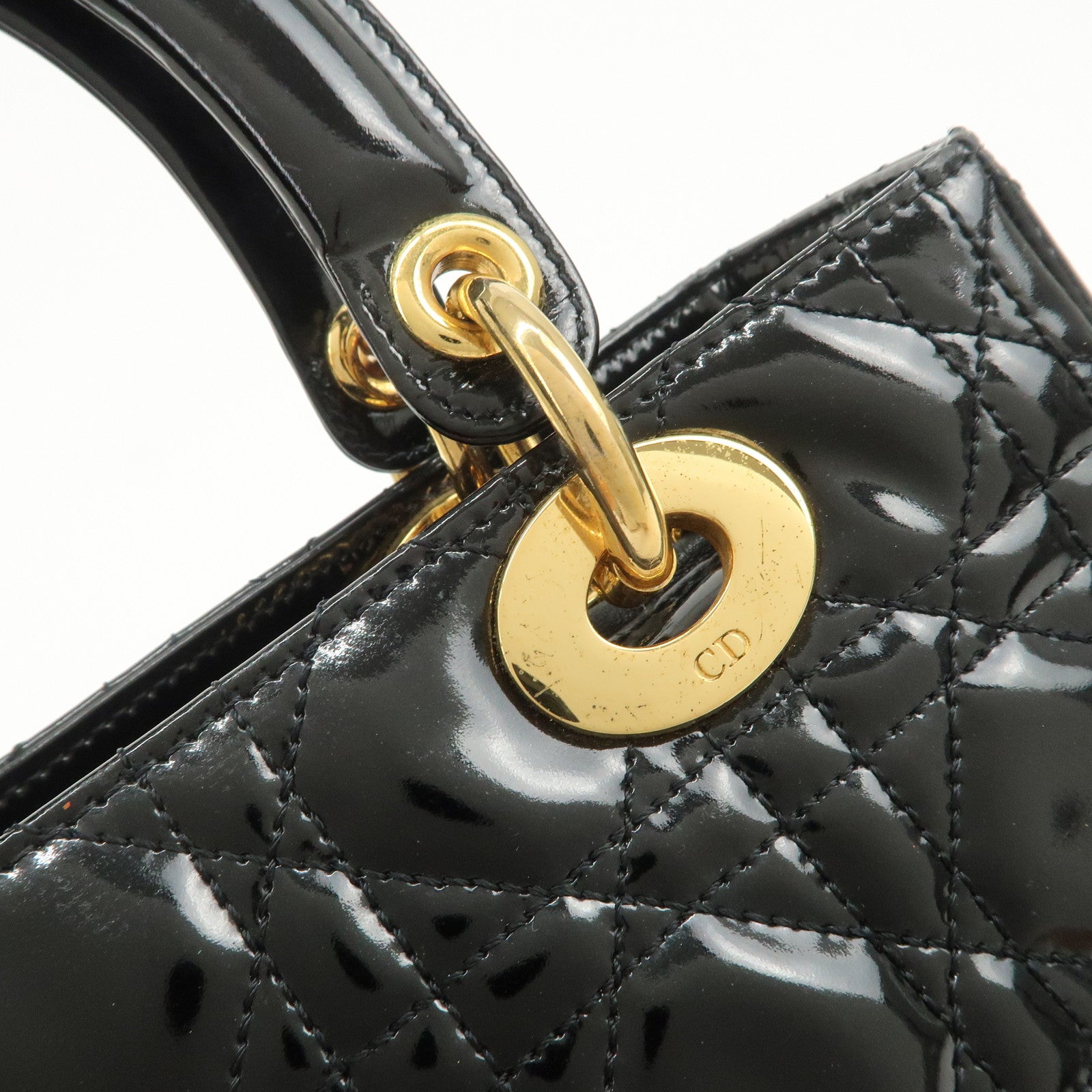 Christian Dior Lady Dior Cannage Patent Leather 2Way Hand Bag Black