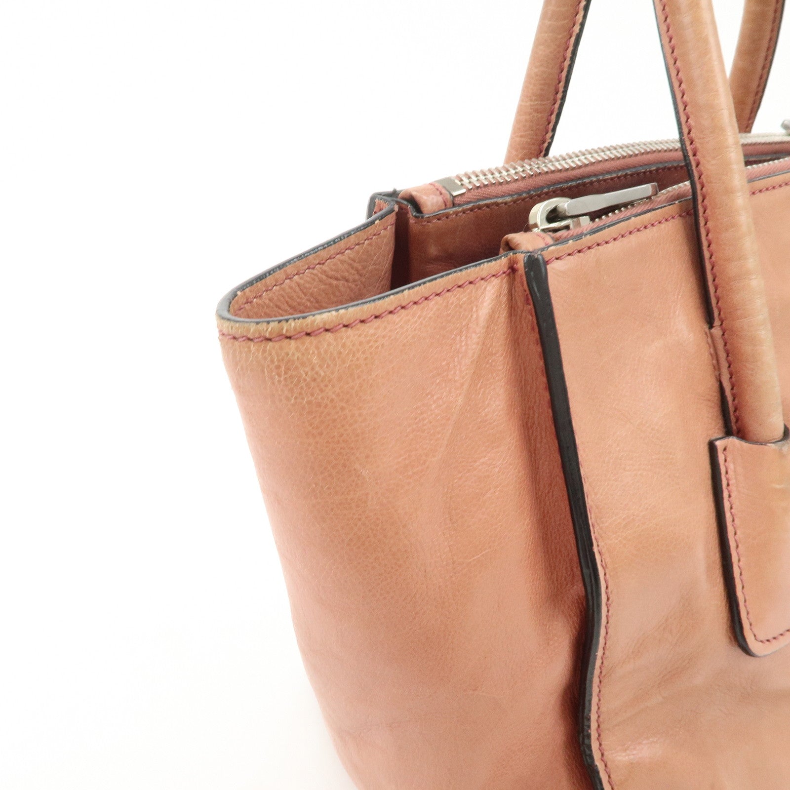 PRADA Triangle Logo Leather 2Way Tote Bag Hand Bag Pink B2625M