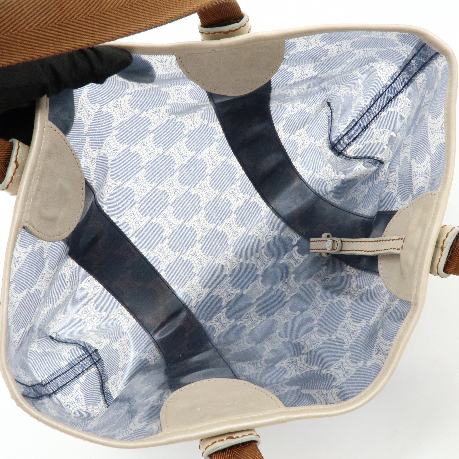 CELINE Macadam Vinyl Leather Tote Bag Hand Bag Blue Brown