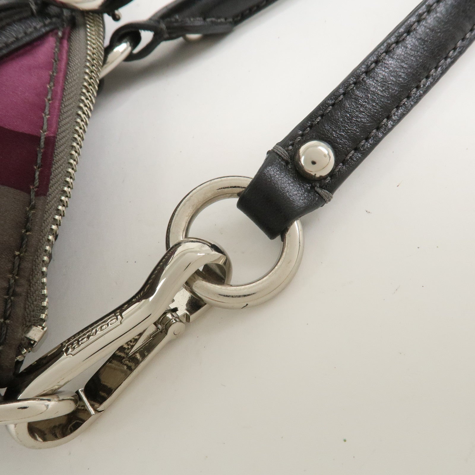 COACH Satin Leather 2Way Bag Shoulder Bag Hand Bag Khaki Purple