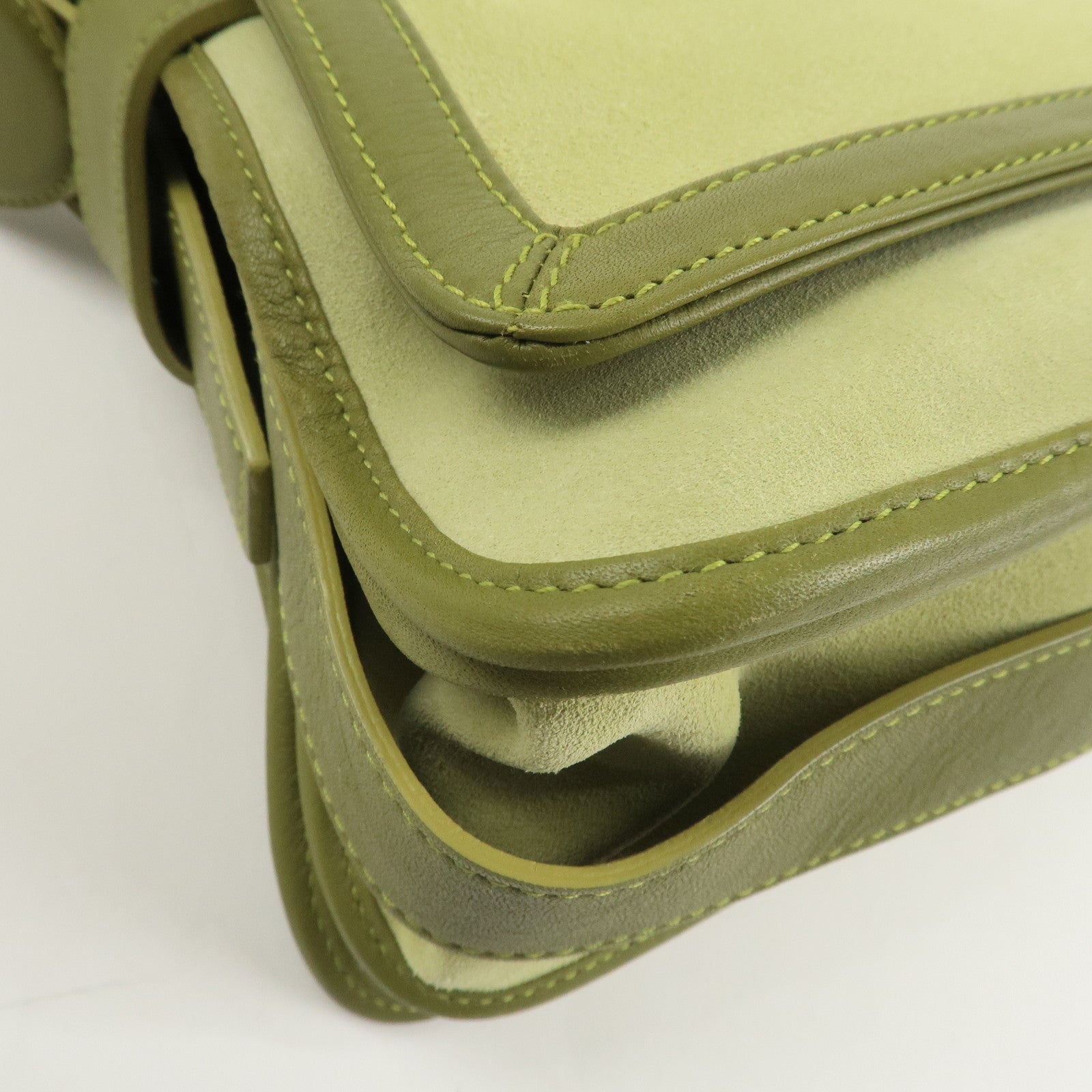 LOEWE Anagram Leather Suede Shoulder Bag Green Silver HDW Used