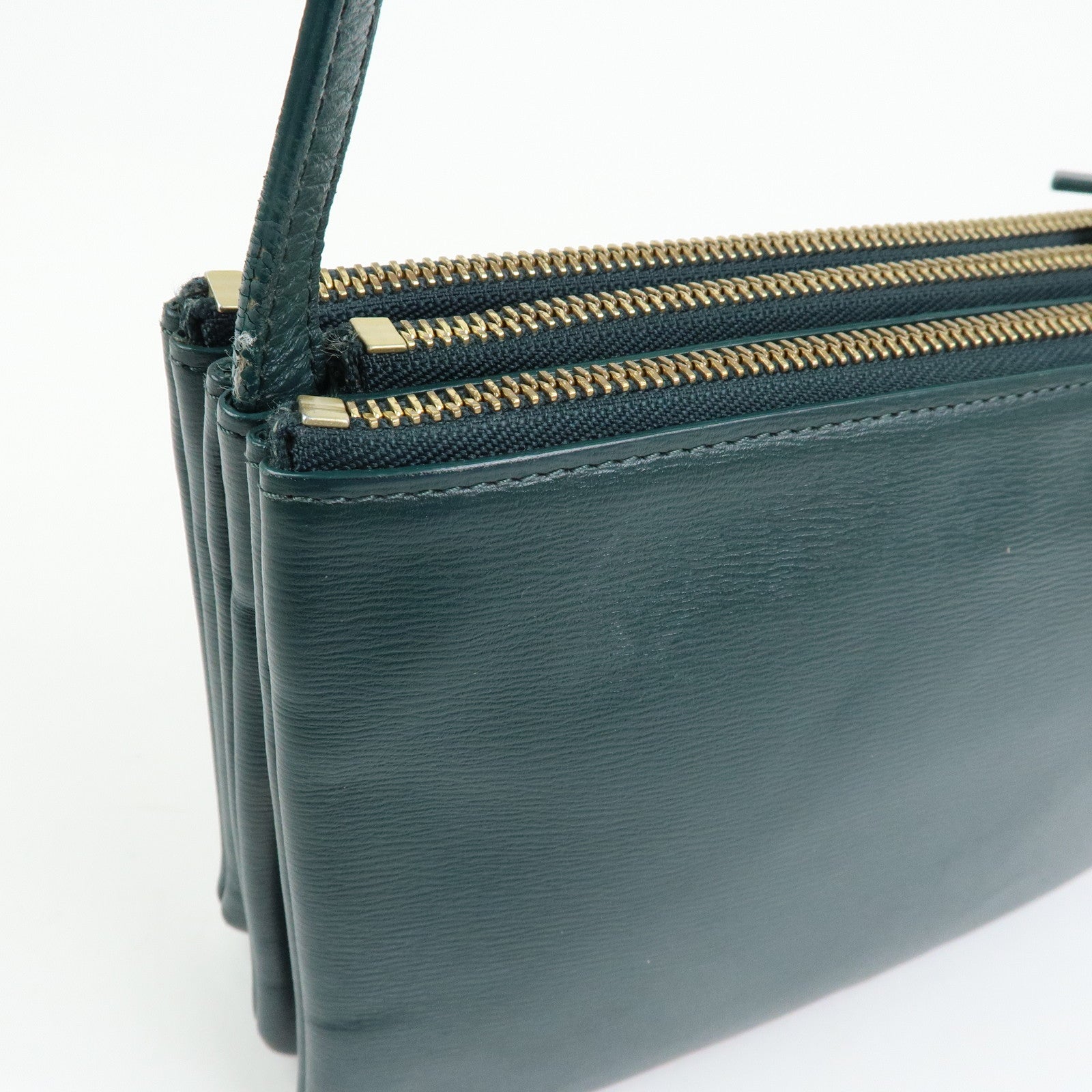 CELINE Trio Leather Shoulder Bag Three Detachable Pouch Dark Green