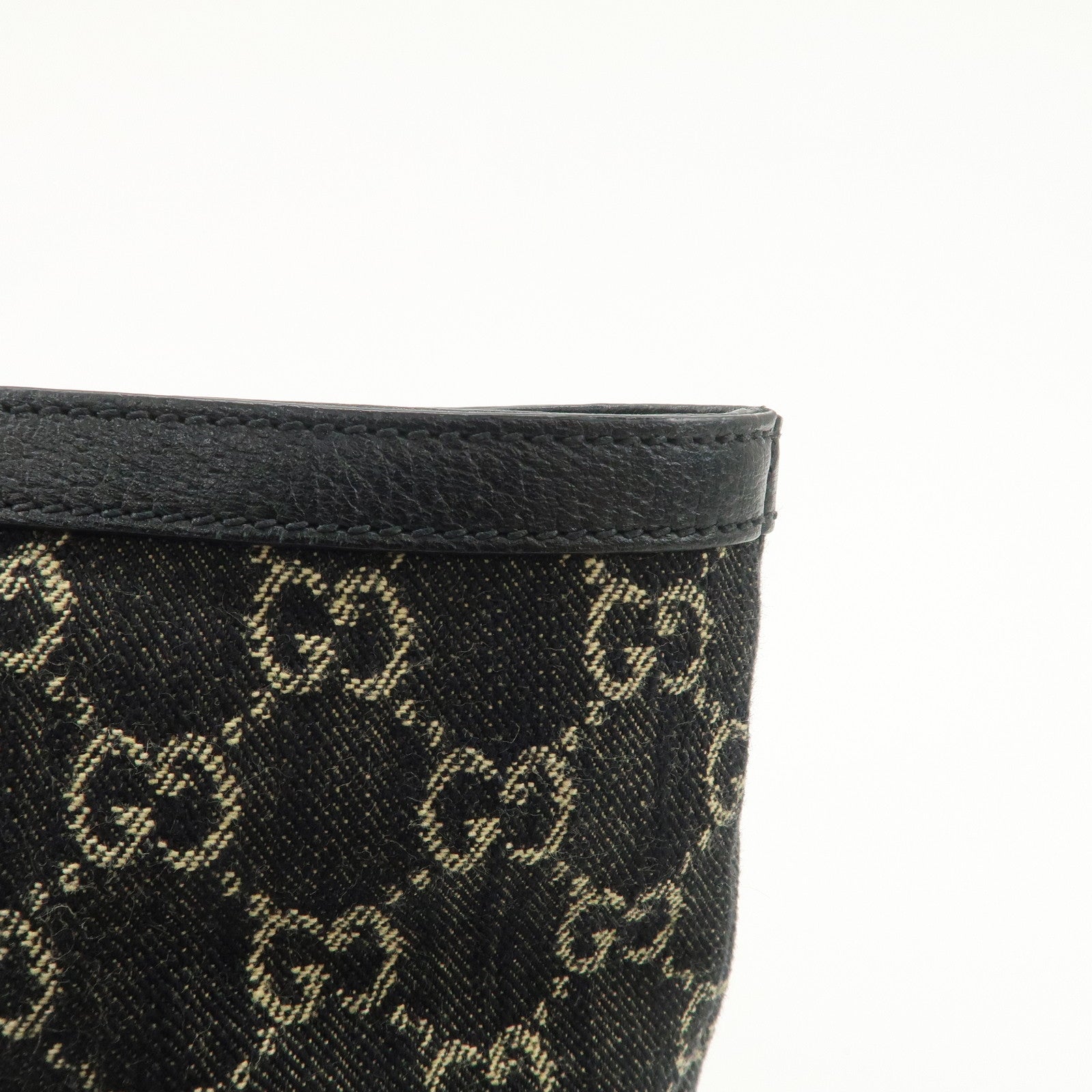 GUCCI GG Canvas Denim Medium Tote Bag Shoulder Bag Black 631685