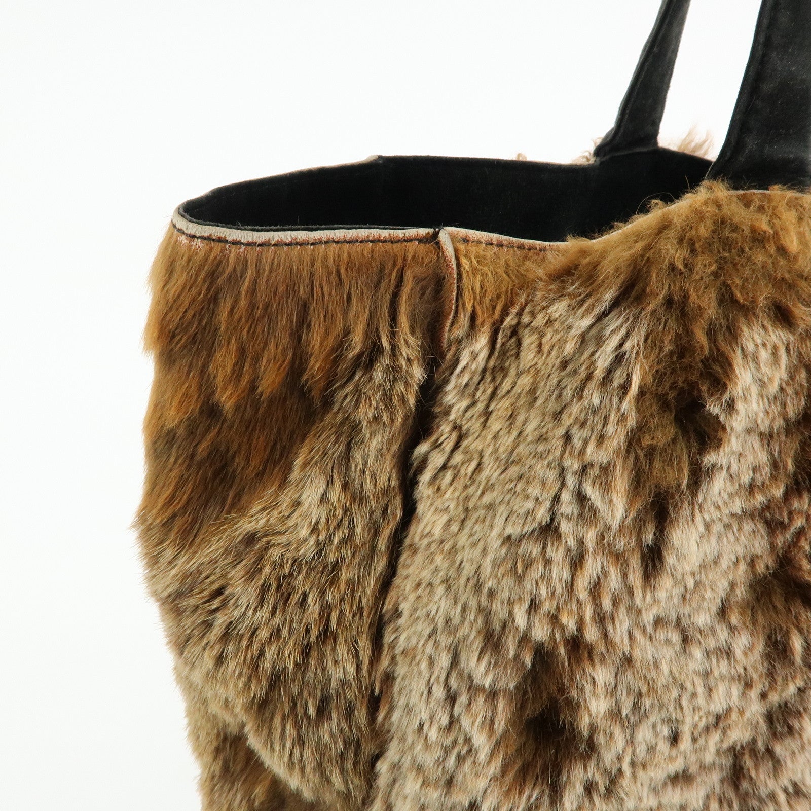 CHANEL COCO Mark Logo Fur Suede Tote Bag Hand Bag Brown