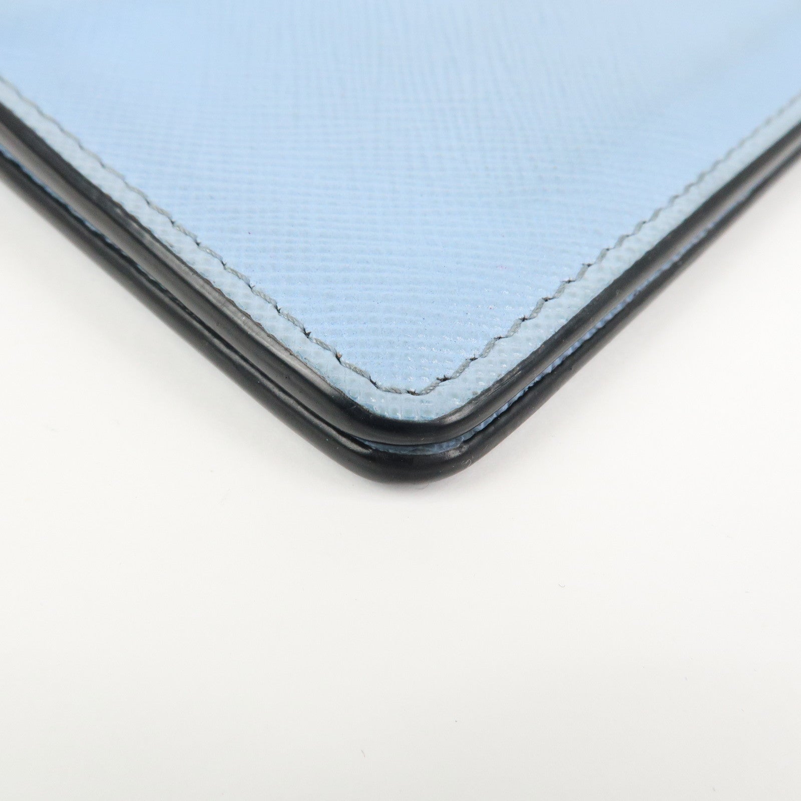 PRADA Triangle Logo Saffiano Leather Card Case Light Blue 2MC084