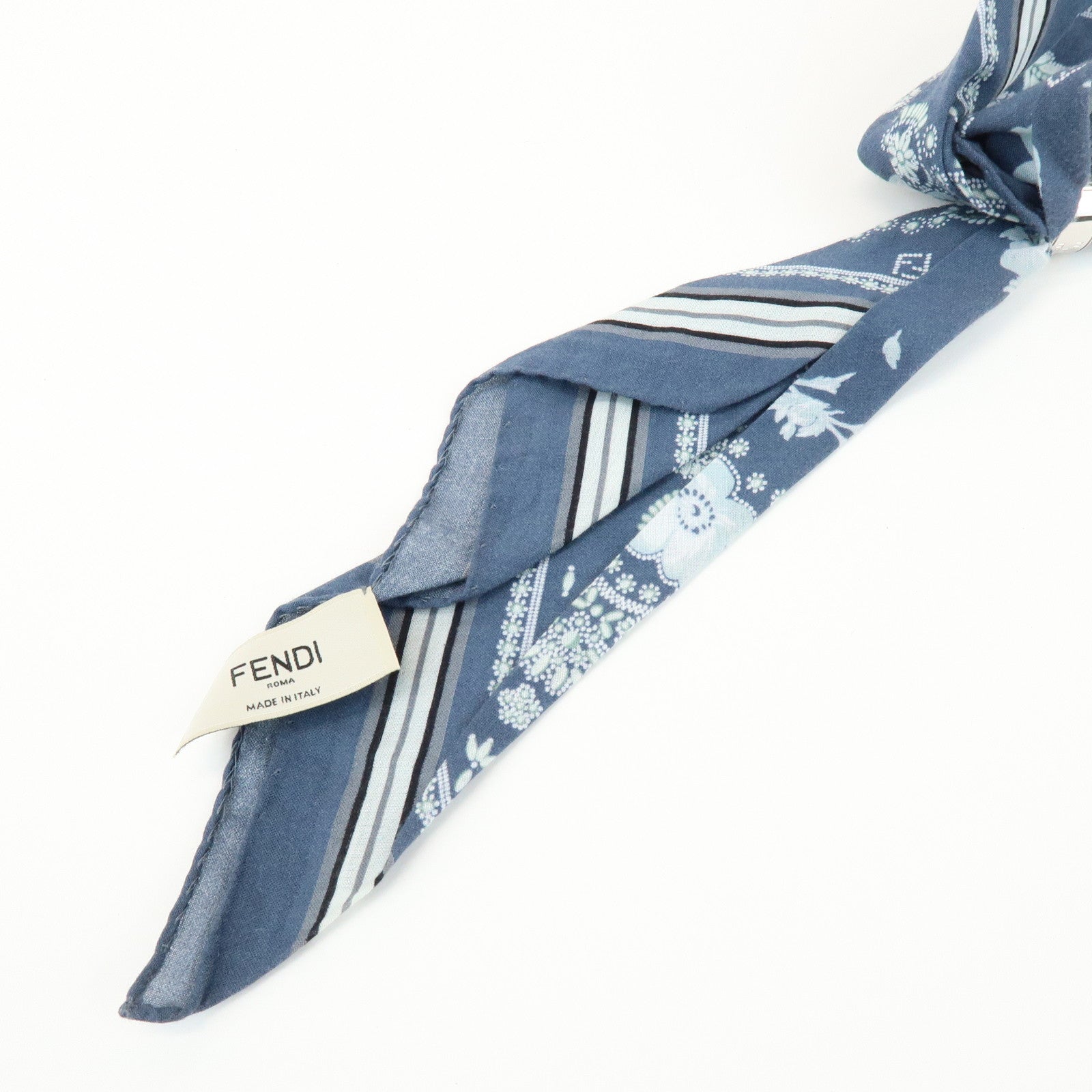 FENDI Logo Metal Cotton Bag Charm Key Chain Blue 7AS386