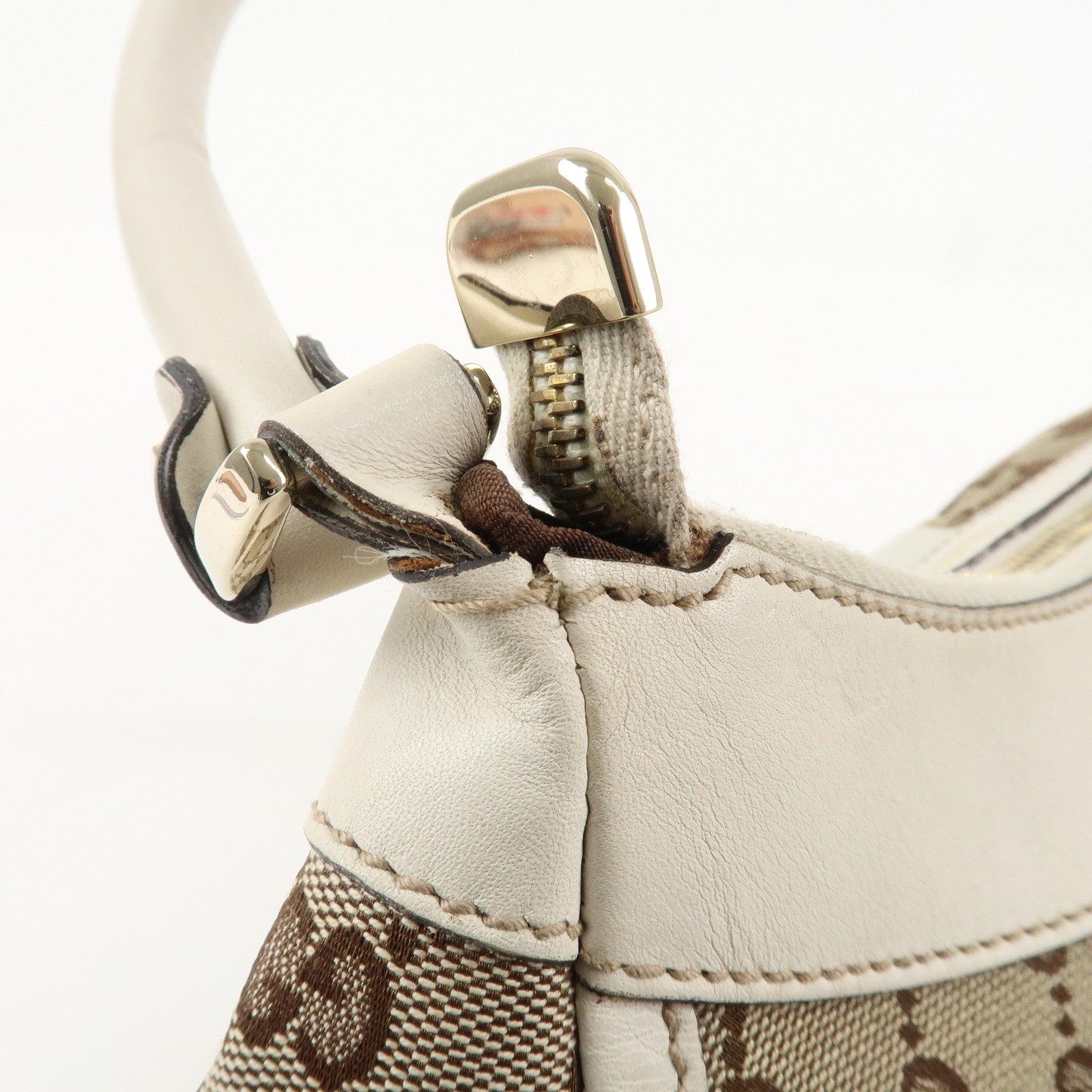 GUCCI Abbey GG Canvas Leather Shoulder Bag Beige 190525 Used