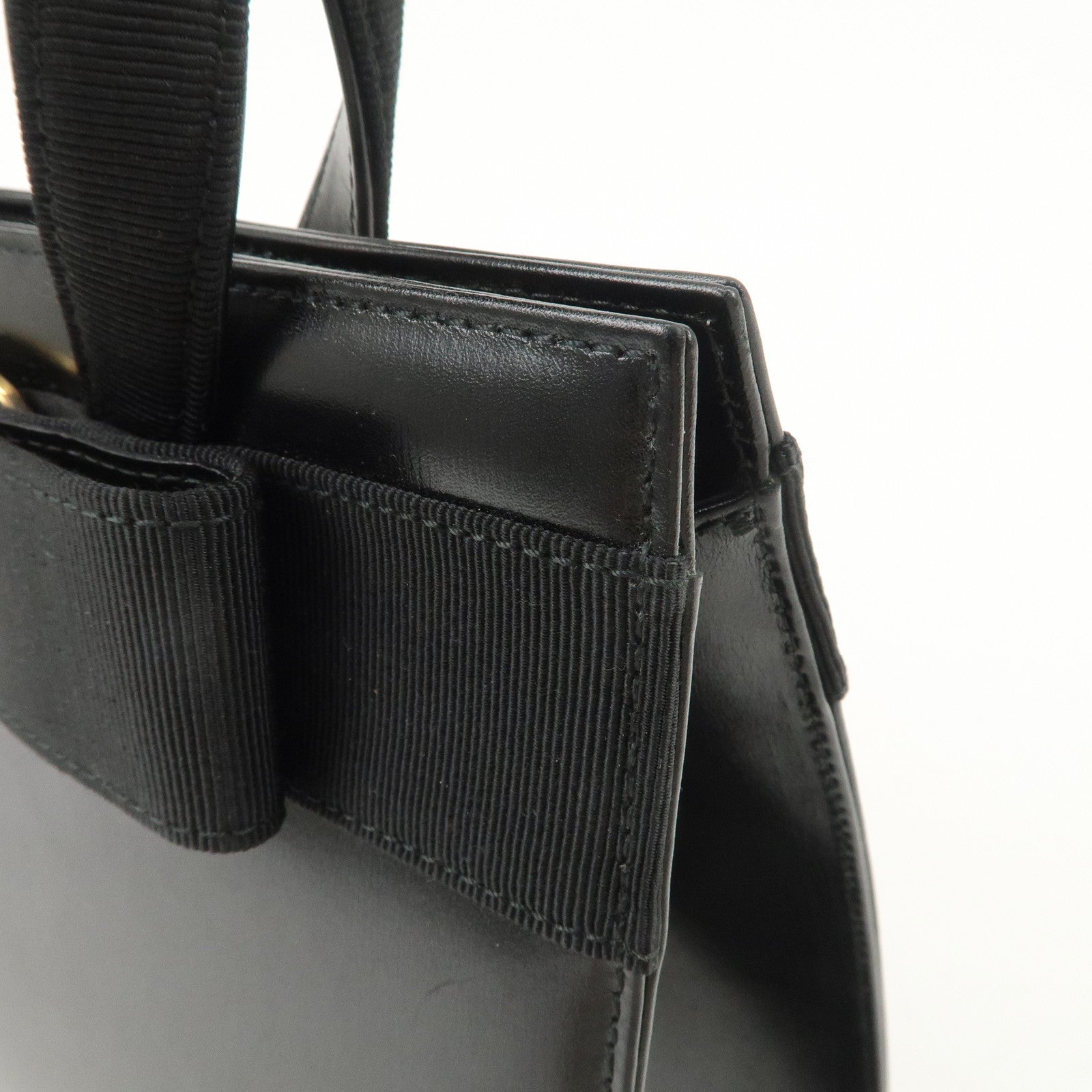 Ferragamo Vara Leather 2Way Hand Bag Shoulder Bag Black Used