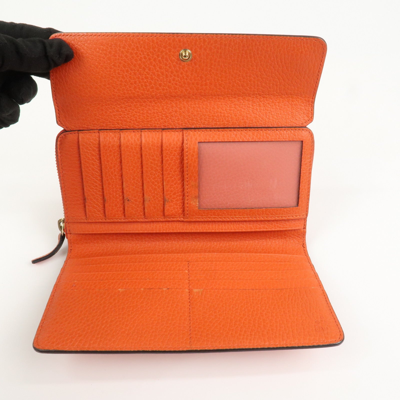 GUCCI Interlocking G Leather Flap Round Zippy Long Wallet 449397