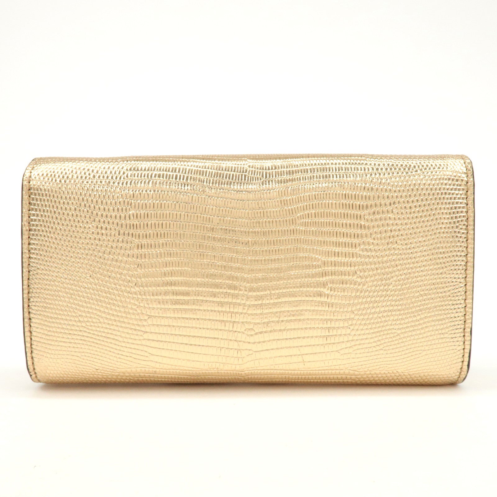 JIMMY CHOO Leather Rhine Stone Chain Wallet Gold Silver HDW Used