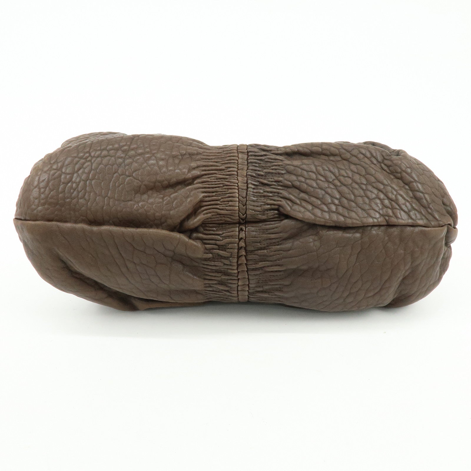 Christian Dior Embossed Gathered Leather Boston Bag Hand Bag Brown