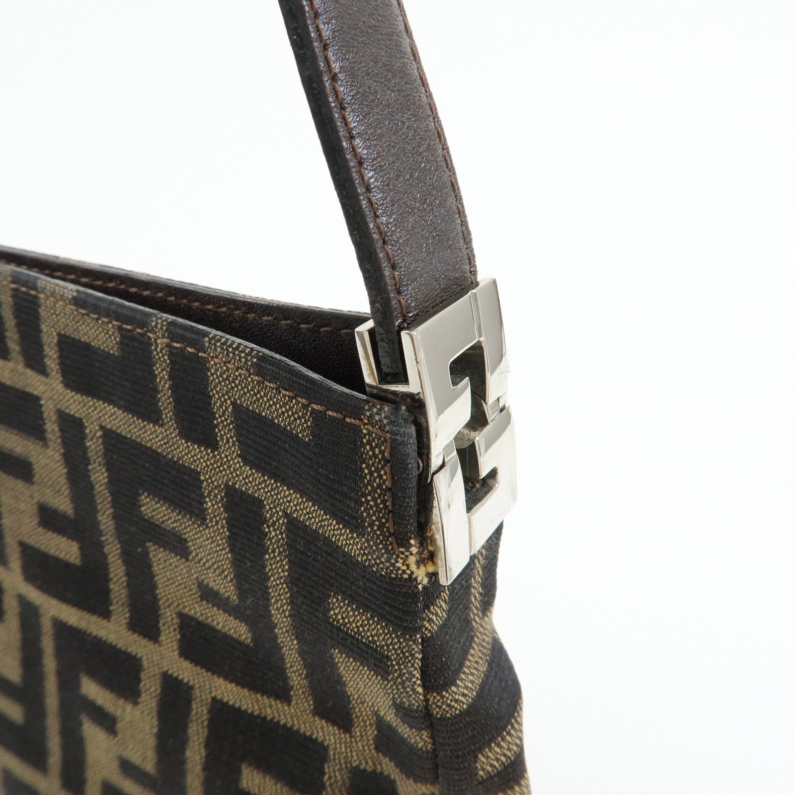 FENDI Zucca Canvas Leather Shoulder Bag Brown